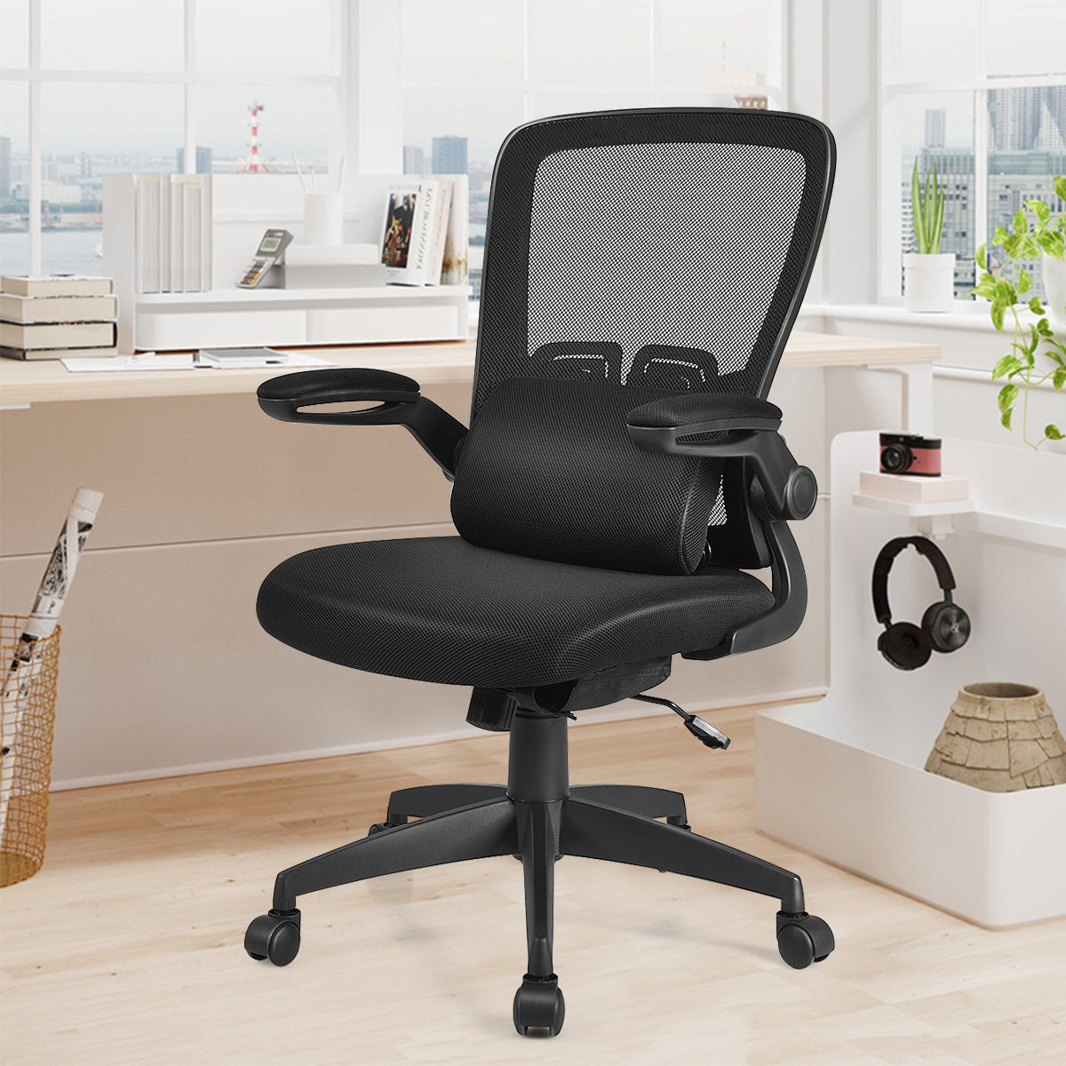 Giantex Ergonomic Desk Chair w/ Portable Lumbar Pillow (Black)