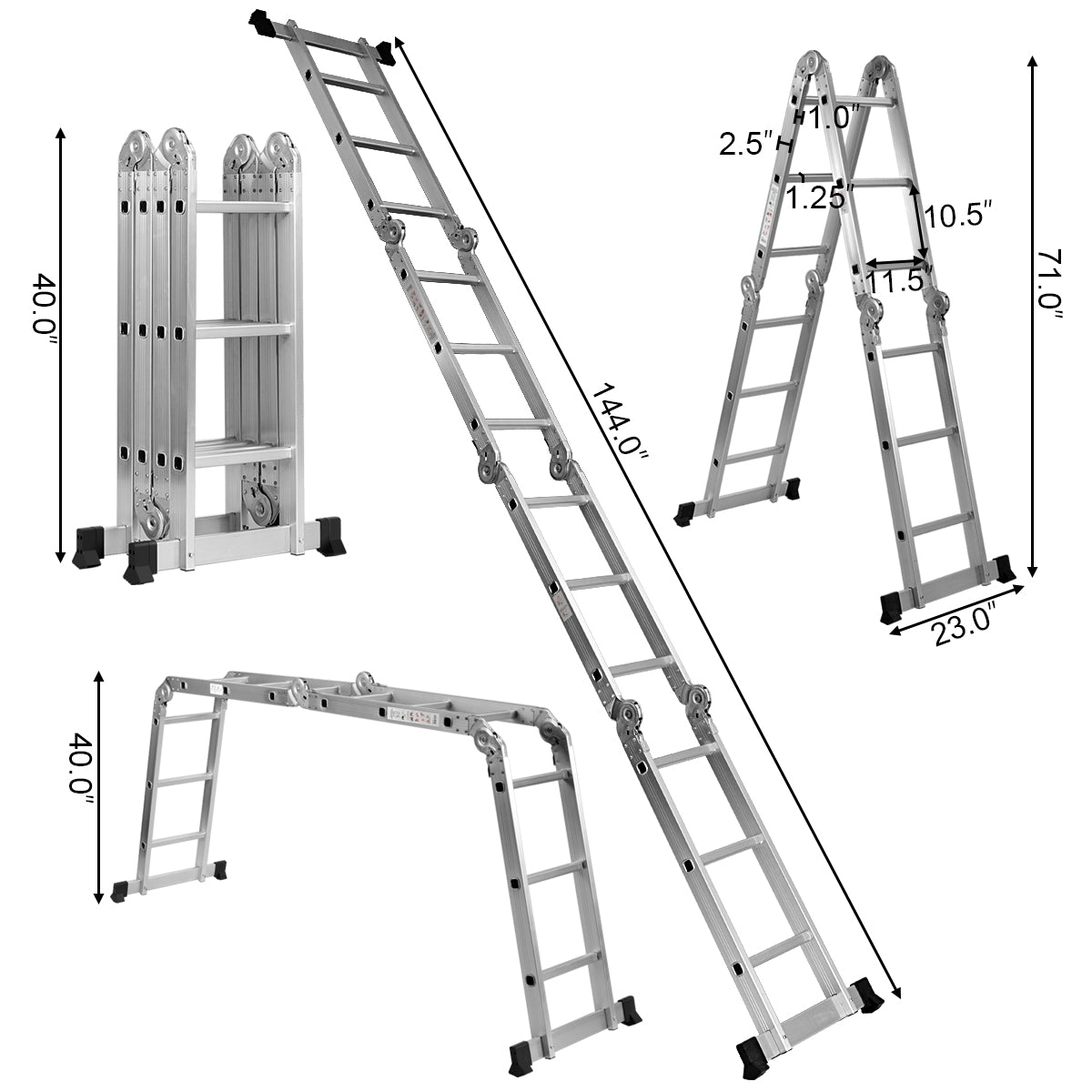 7 in 1 Folding Extension Ladders,Extendable Scaffold Aluminum Step Ladder 330LB (12.5 Ft) - Giantexus