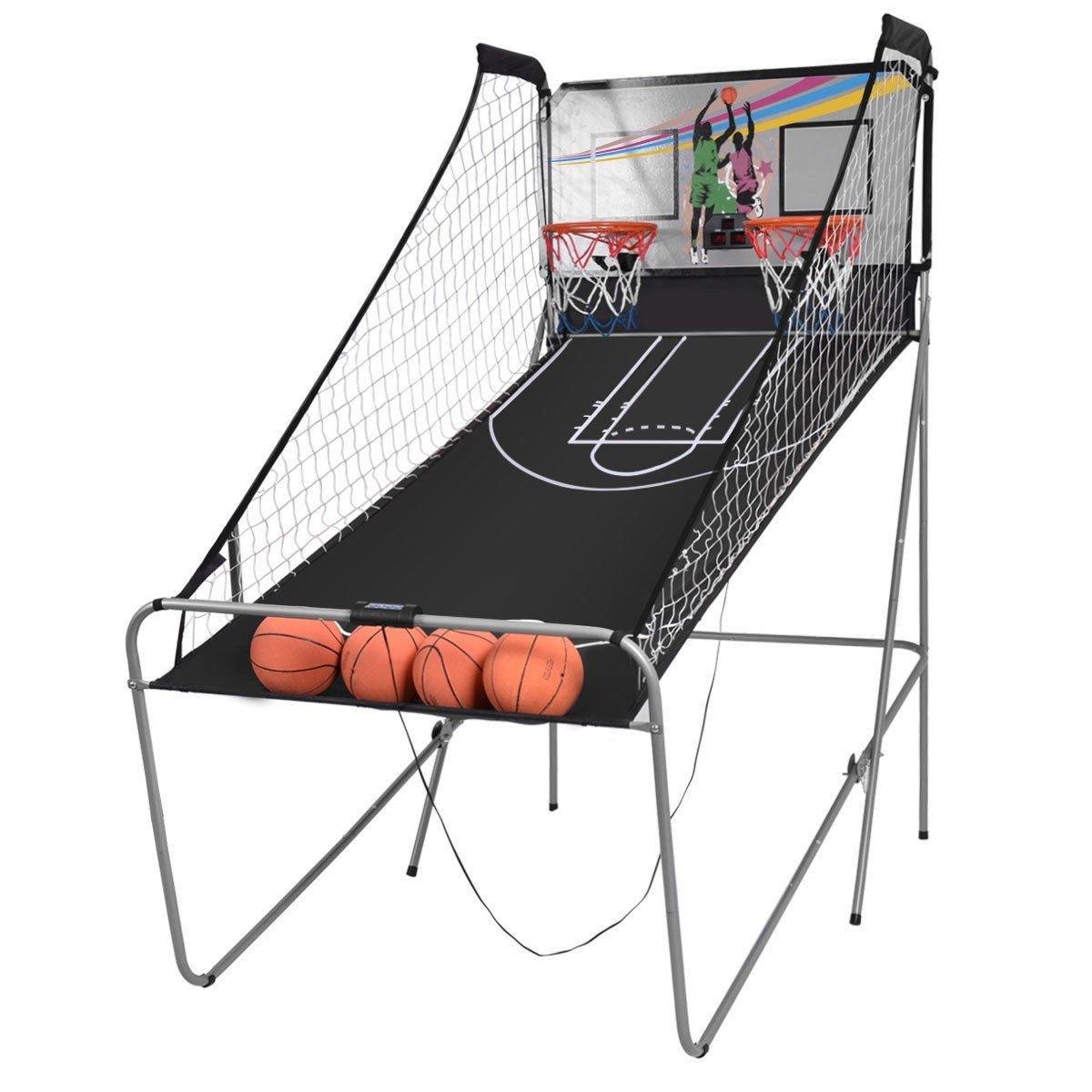 Foldable Basketball Arcade Game, 8 Game Options, Electronic Double Shot 2 Player w/ 4 Balls and LED Scoring System - Giantexus