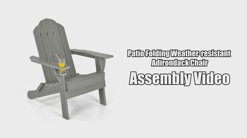 Adirondack Chair Outdoor Folding Chairs, Weather Resistant Patio Chair with Built-in Cup