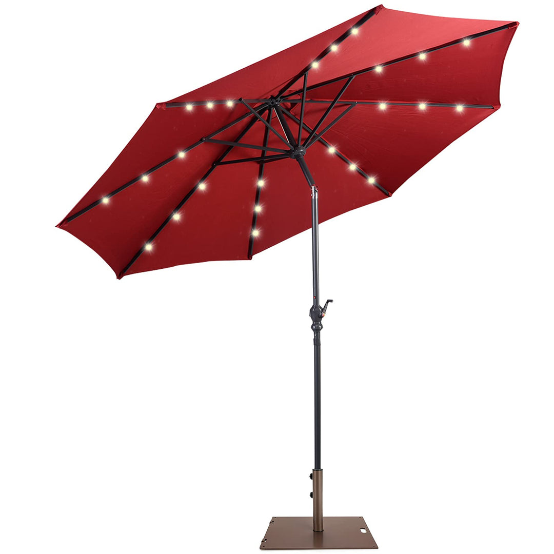 Giantex Patio Umbrella with Base Stand, 10ft Solar Led Lights Outdoor Umbrella and 50 LBS Steel Umbrella Base Stand w/ Wheels