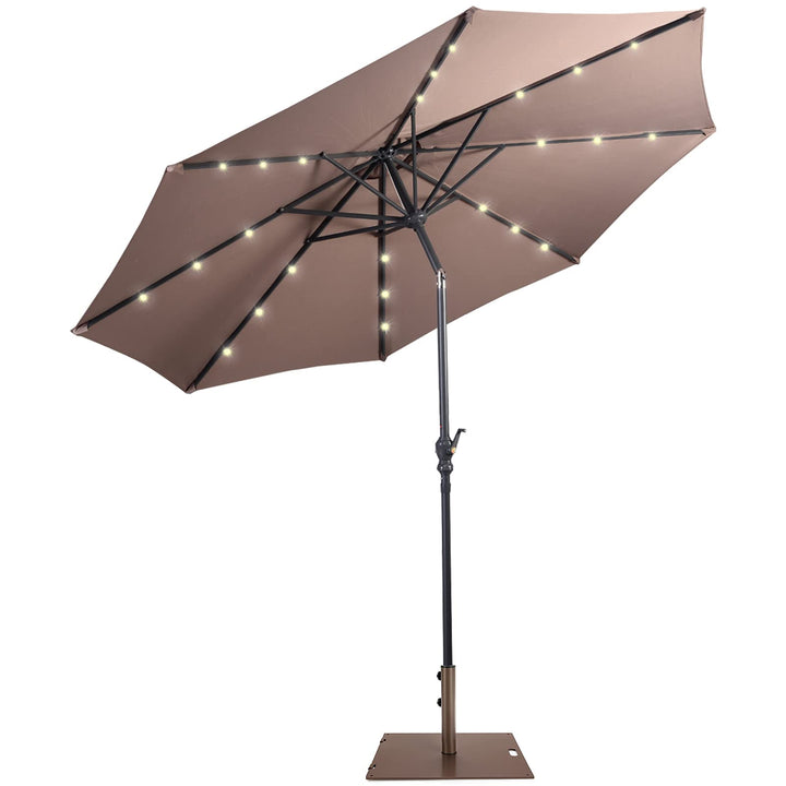 Giantex Patio Umbrella with Base Stand, 10ft Solar Led Lights Outdoor Umbrella and 50 LBS Steel Umbrella Base Stand w/ Wheels