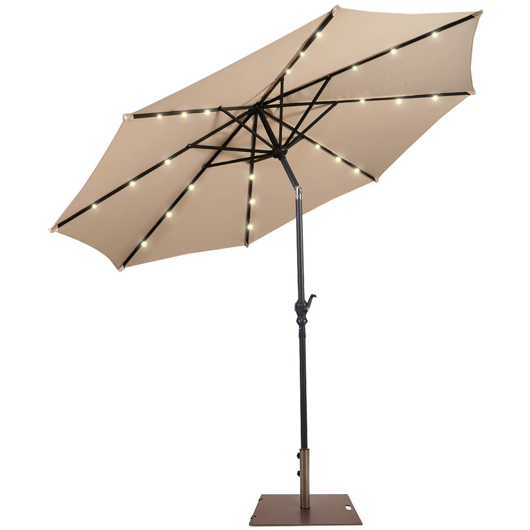 Giantex Patio Umbrella with Base Stand, 10ft Solar Led Lights Outdoor Umbrella and 50 LBS Steel Umbrella Base Stand w/ Wheels