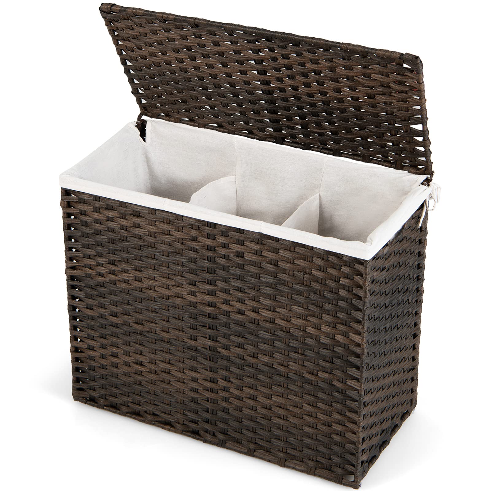 Giantex Laundry Hamper with Lid and Handle, 29 Gal (110L) Wicker Laundry Basket (Brown)