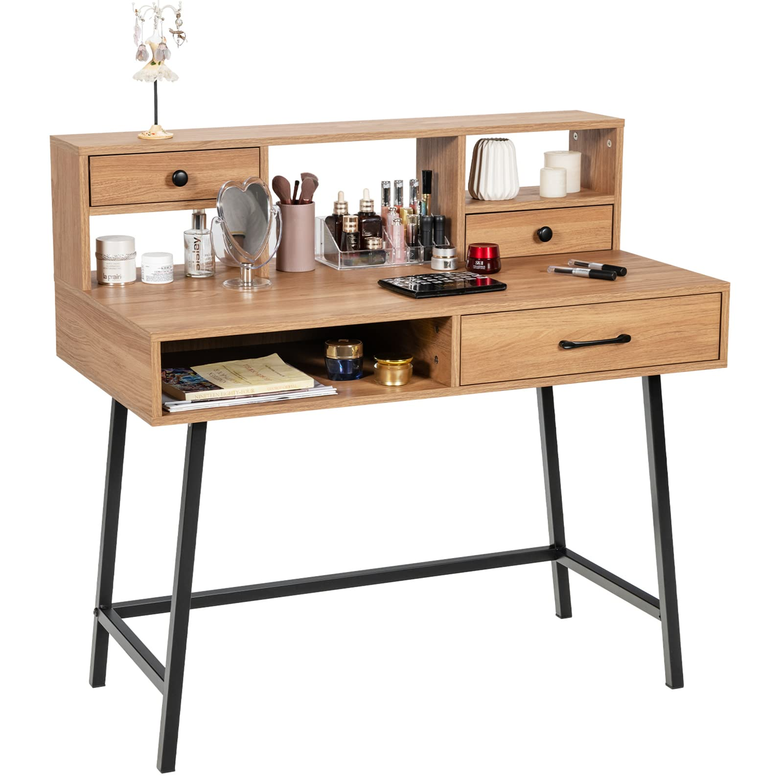 CHARMAID 42'' Vanity Table with Large Drawer, 2 Small Drawers, Desktop Shelf