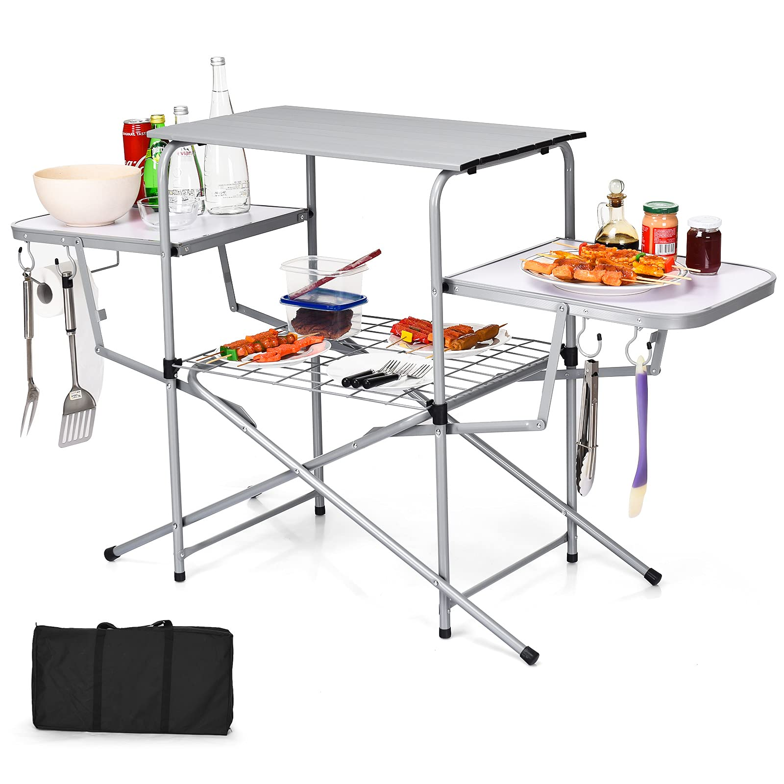Giantex Folding Grill Table with 26'' Main Tabletop, Portable Aluminum Camping Table