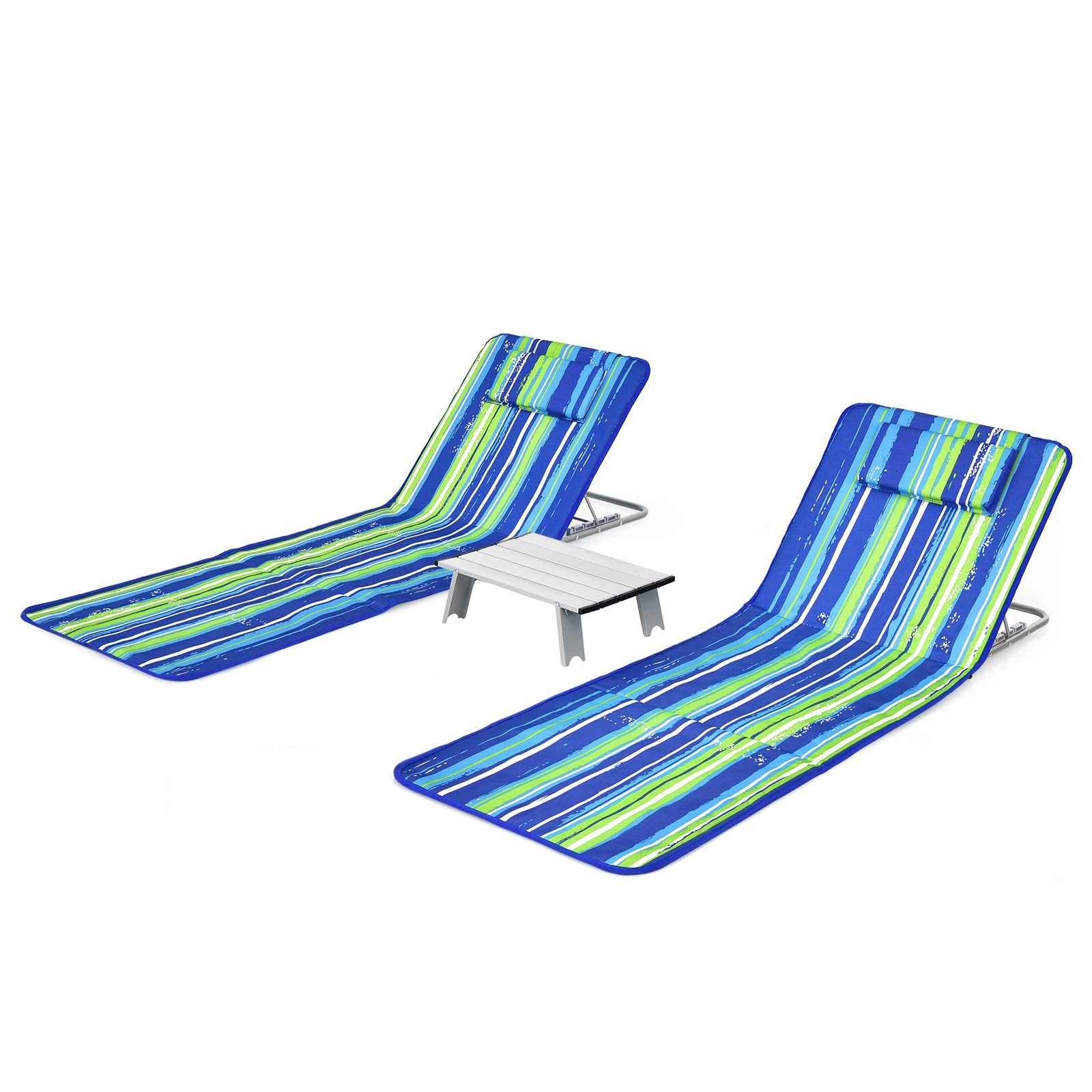 Giantex Beach Chairs for Adults 2 Pack Set with Side Table