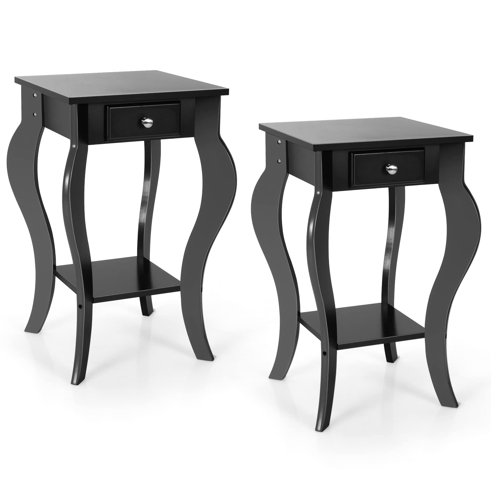 Nightstand w/Drawer & Shelf, Accent Sofa Side Table w/Curved Legs for Living Room