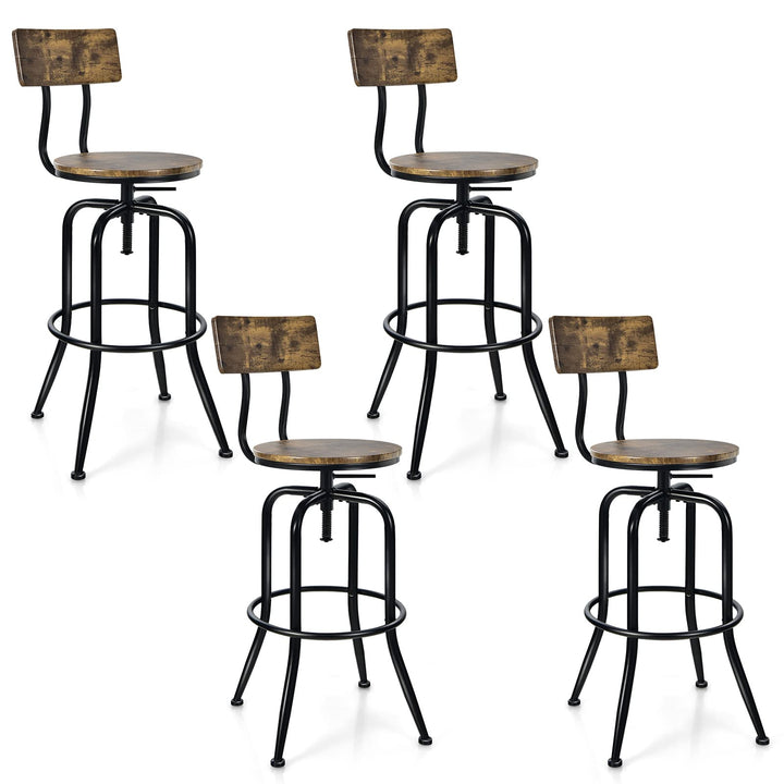 Industrial Bar Stool, Vintage Adjustable Swivel Counter Height Kitchen Dining Chair with Arc-Shaped Backrest