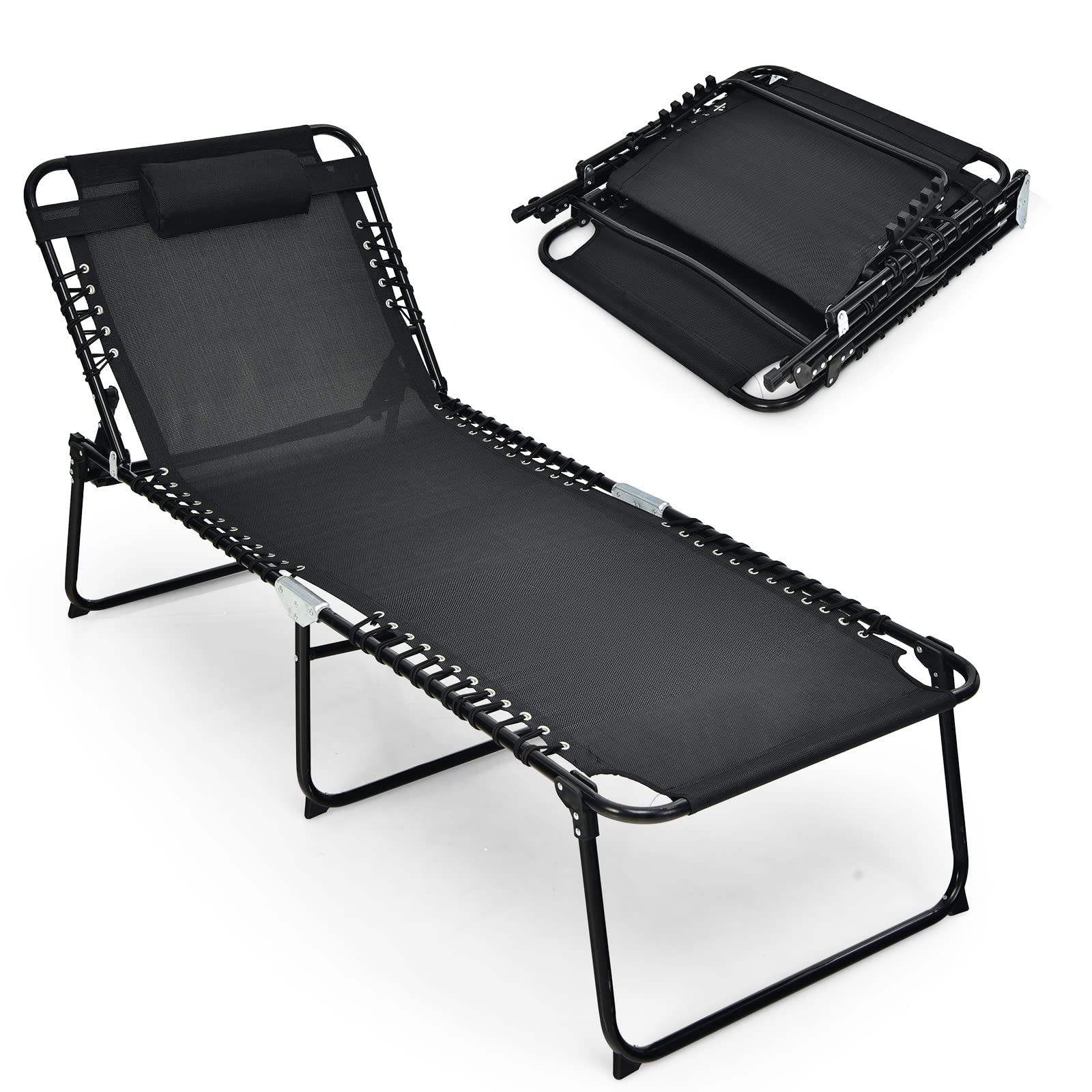 Giantex Patio Lounge Chair Folding Tanning Chair, Sunbathing Chaise Lounge W/Removable Headrest