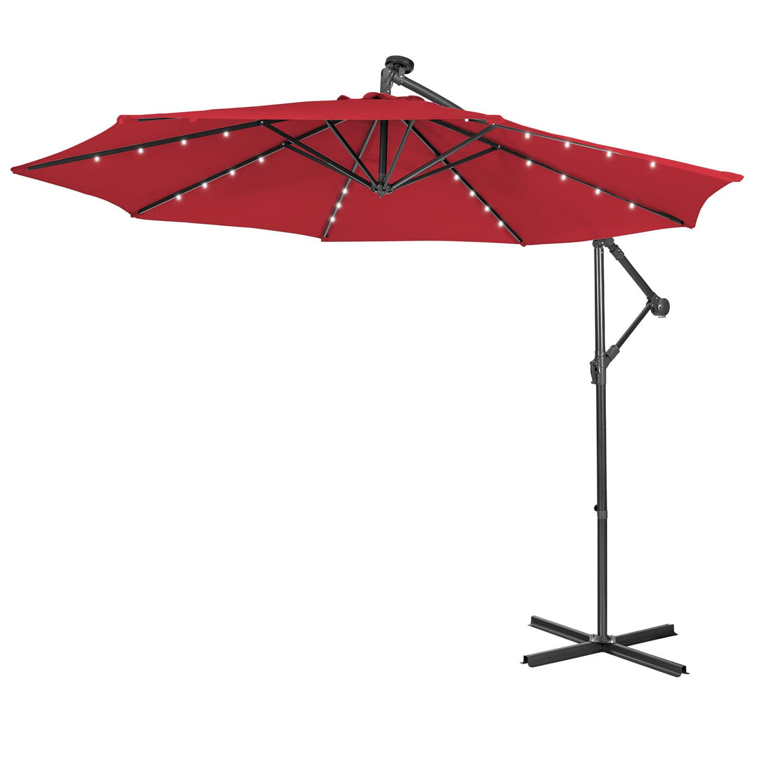 10 ft Pool Umbrellas with 32 LED Lights Solar Powered Offset Umbrella
