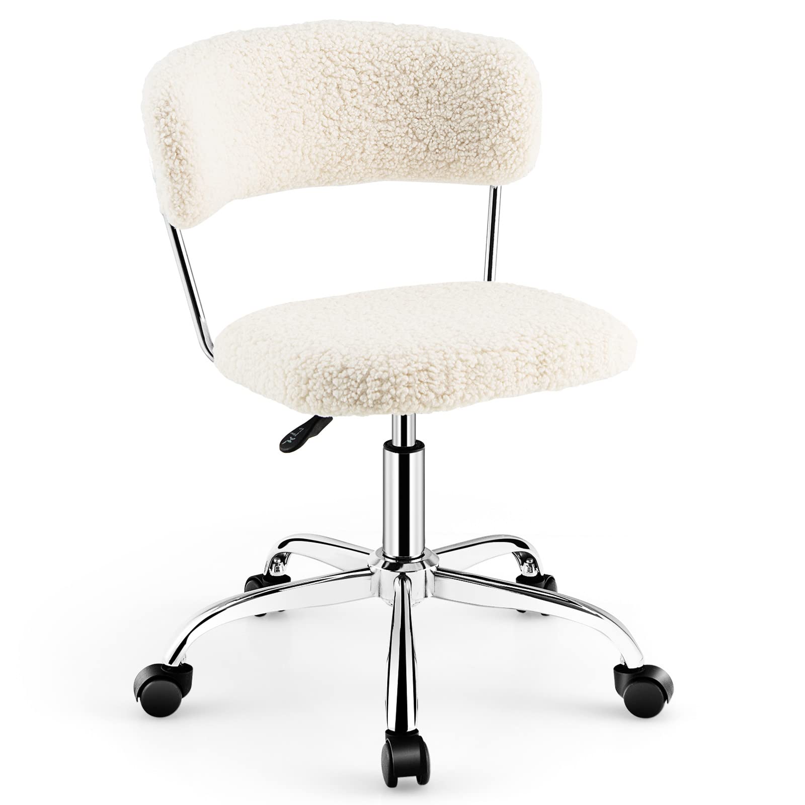 Giantex Home Office Chair, Faux Fur Low Back Swivel Leisure Chair w/Height Adjustable Padded Seat