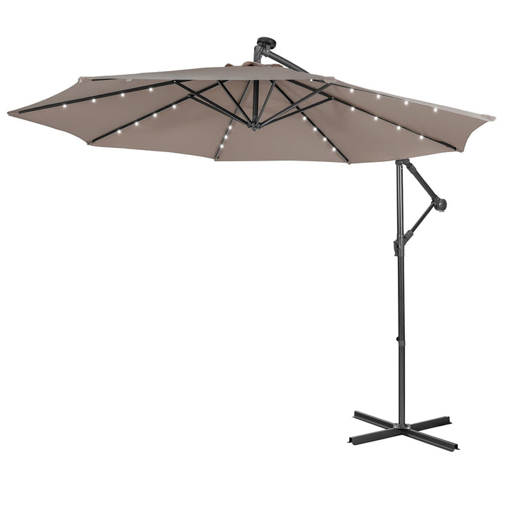 10 ft Pool Umbrellas with 32 LED Lights Solar Powered Offset Umbrella