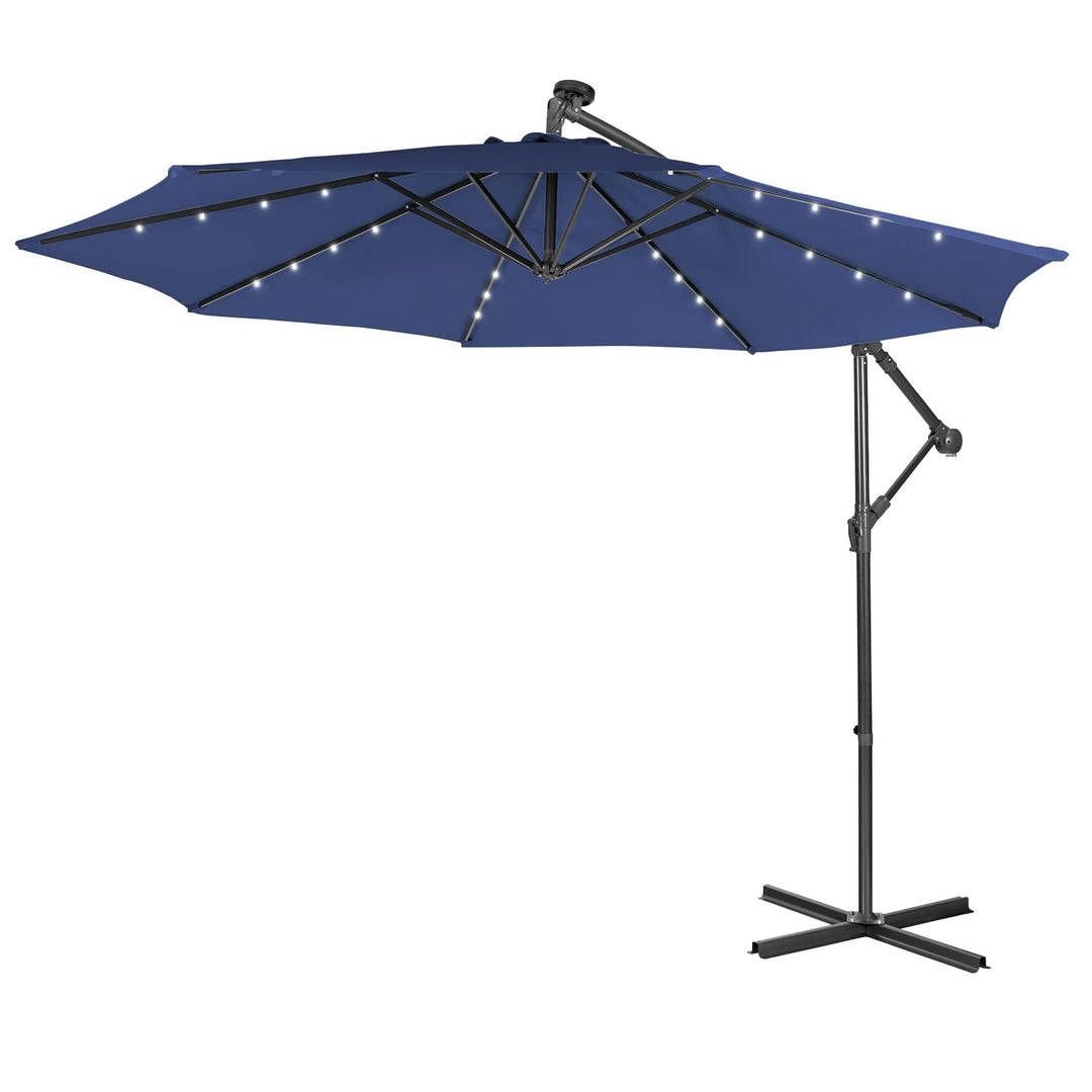 10 ft Pool Umbrellas with 32 LED Lights Solar Powered Offset Umbrella