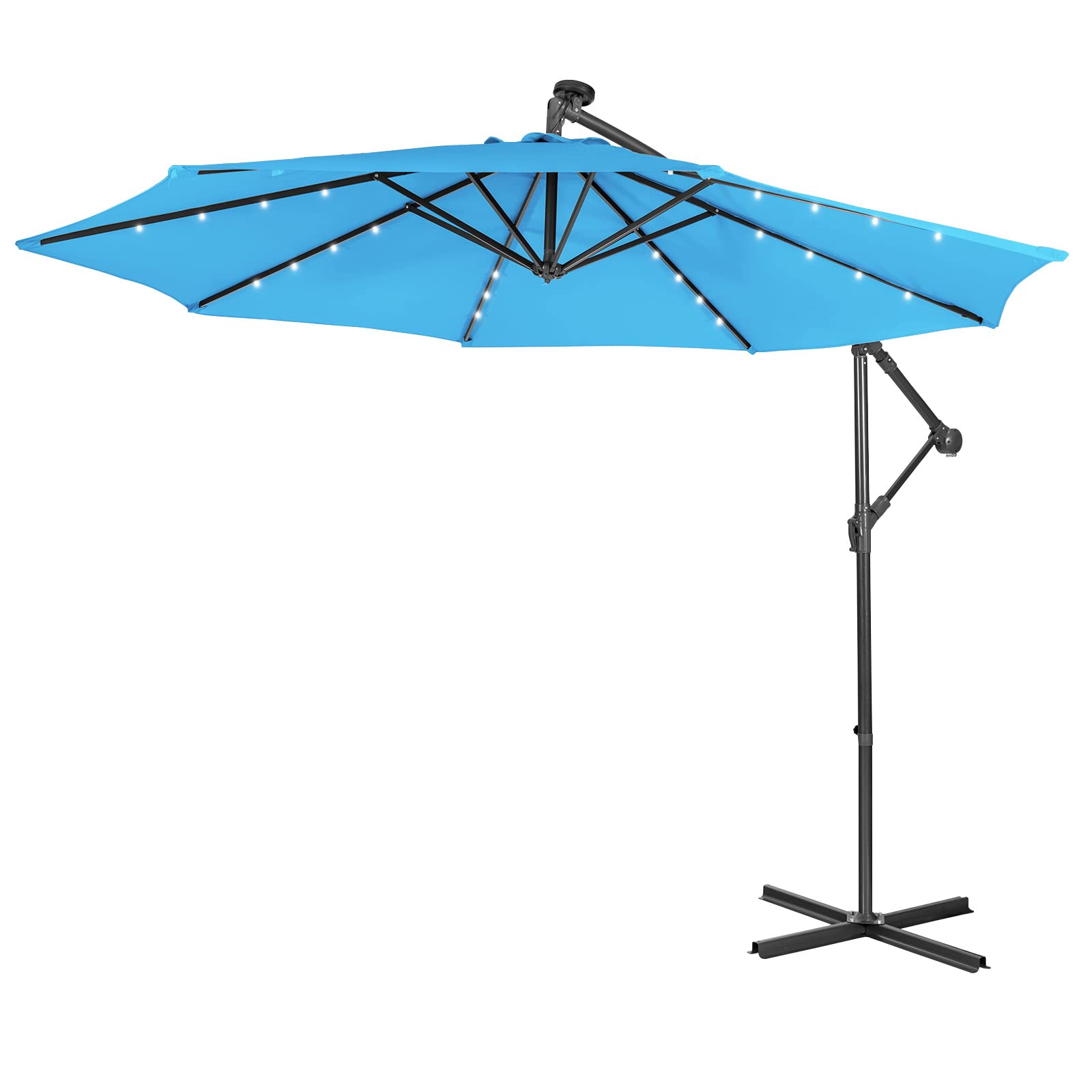 10 ft Pool Umbrellas with 32 LED Lights Solar Powered Offset Umbrella