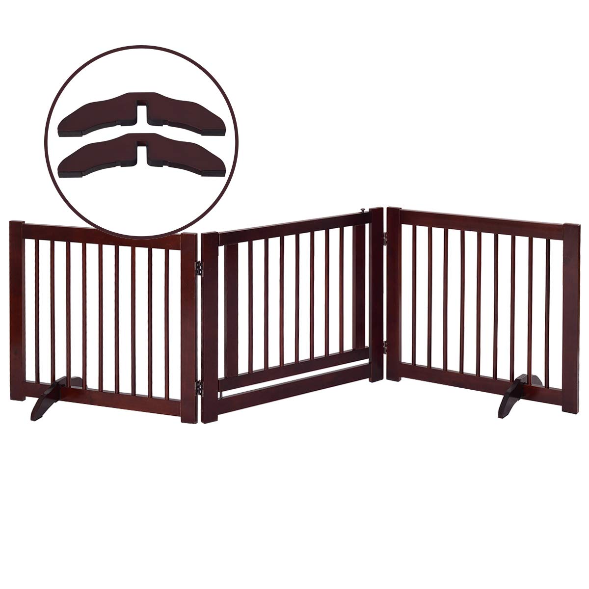Giantex 24inch Freestanding Wood Dog Gate with Walk Through Door and 2PCS Support Feet (24 inch)