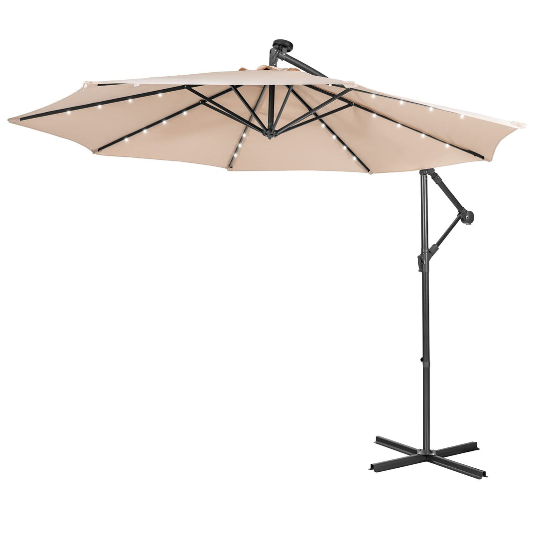 10 ft Pool Umbrellas with 32 LED Lights Solar Powered Offset Umbrella