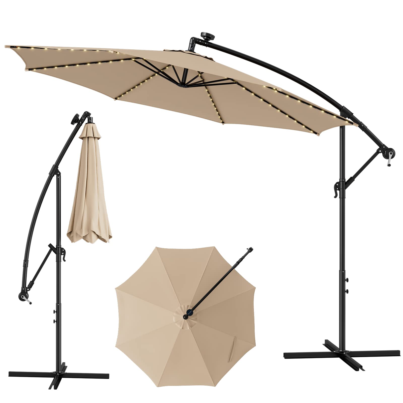 Giantex 10 ft Offset Patio Umbrella with 112 Solar Lights, Outdoor Cantilever Umbrellas with 8 Ribs