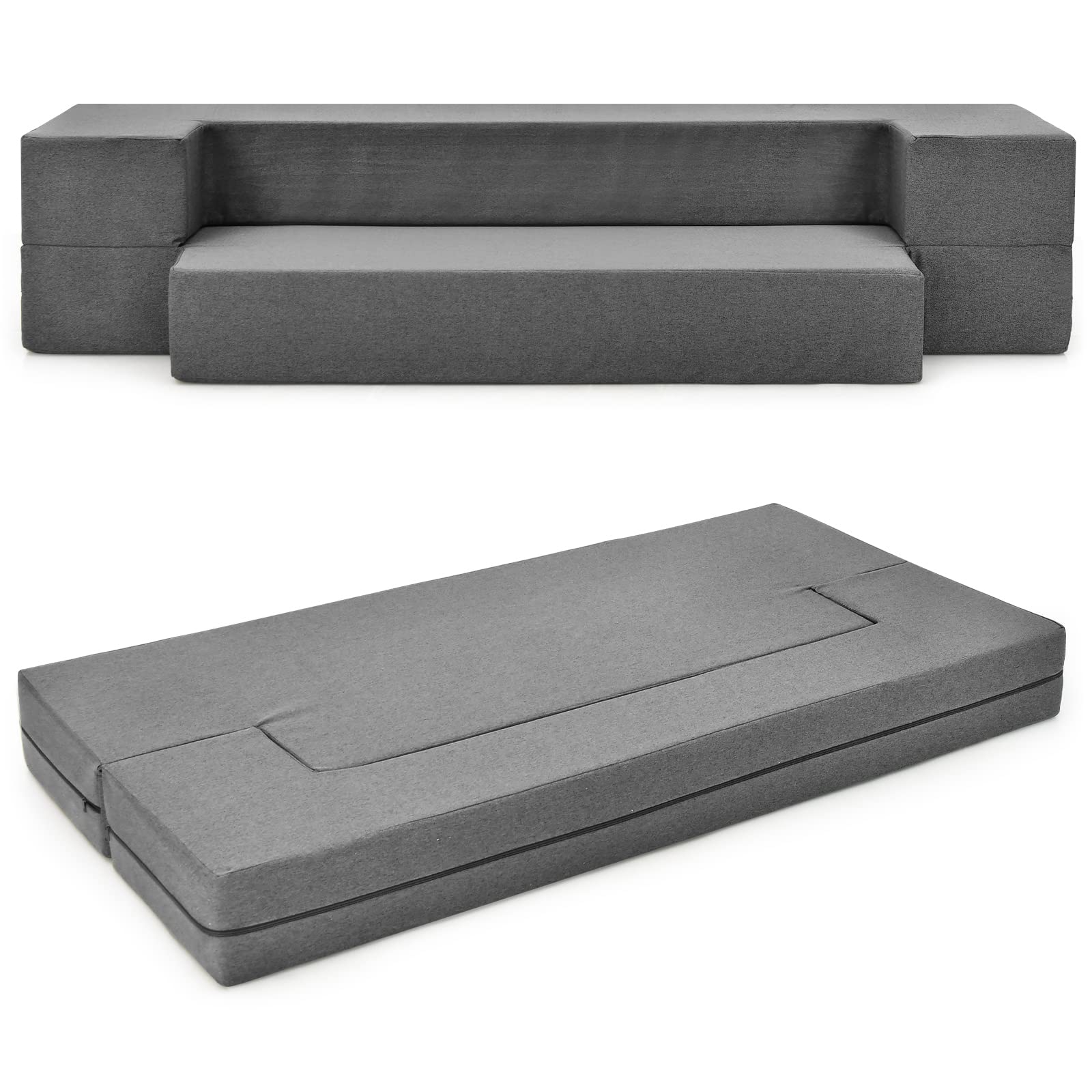 60 Fold Sofa Bed Couch Memory Foam Futon Sleeper Chair Guest Bed Queen  Gray
