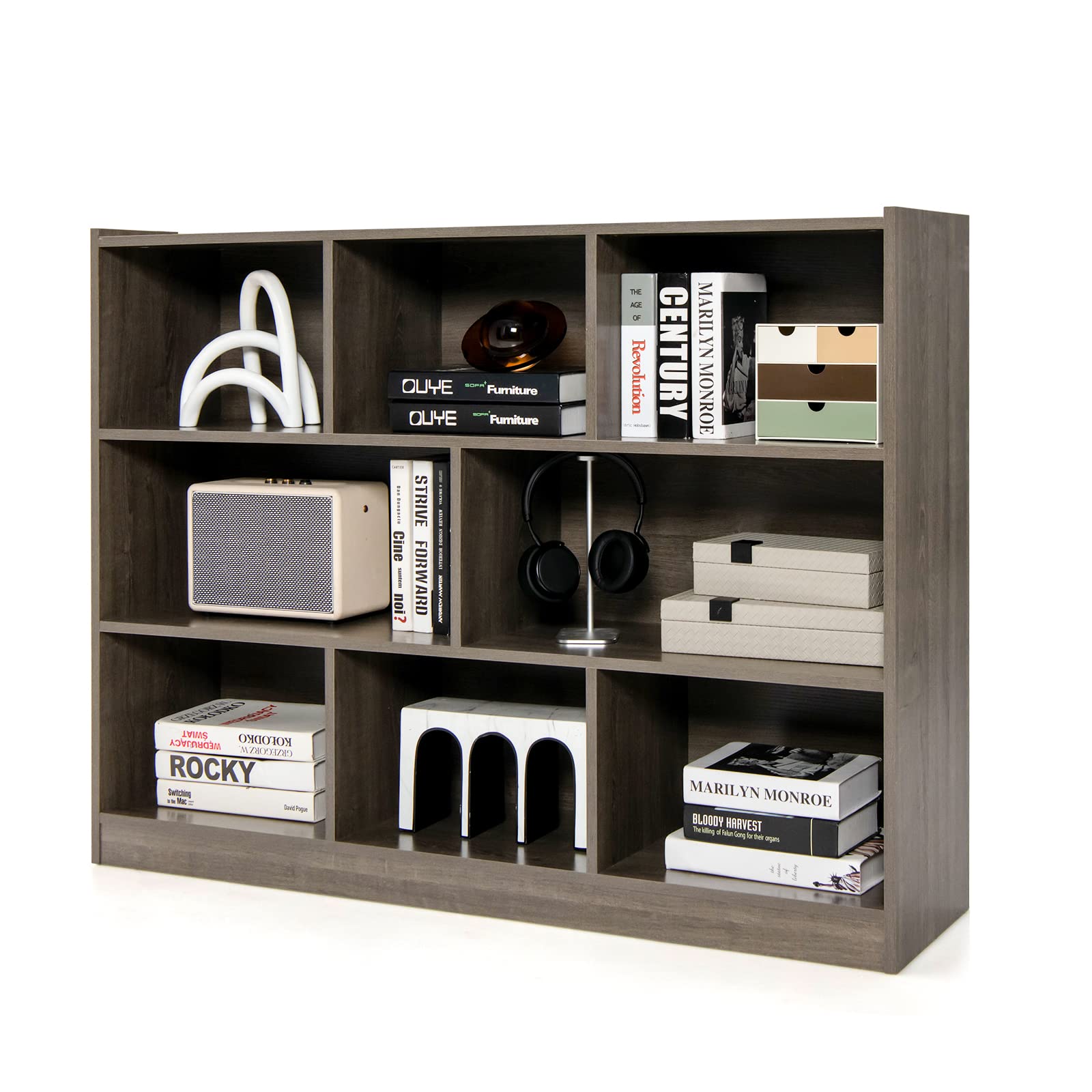 8 Cube Bookcase, Freestanding 3-Tier Open Bookshelf - Giantex