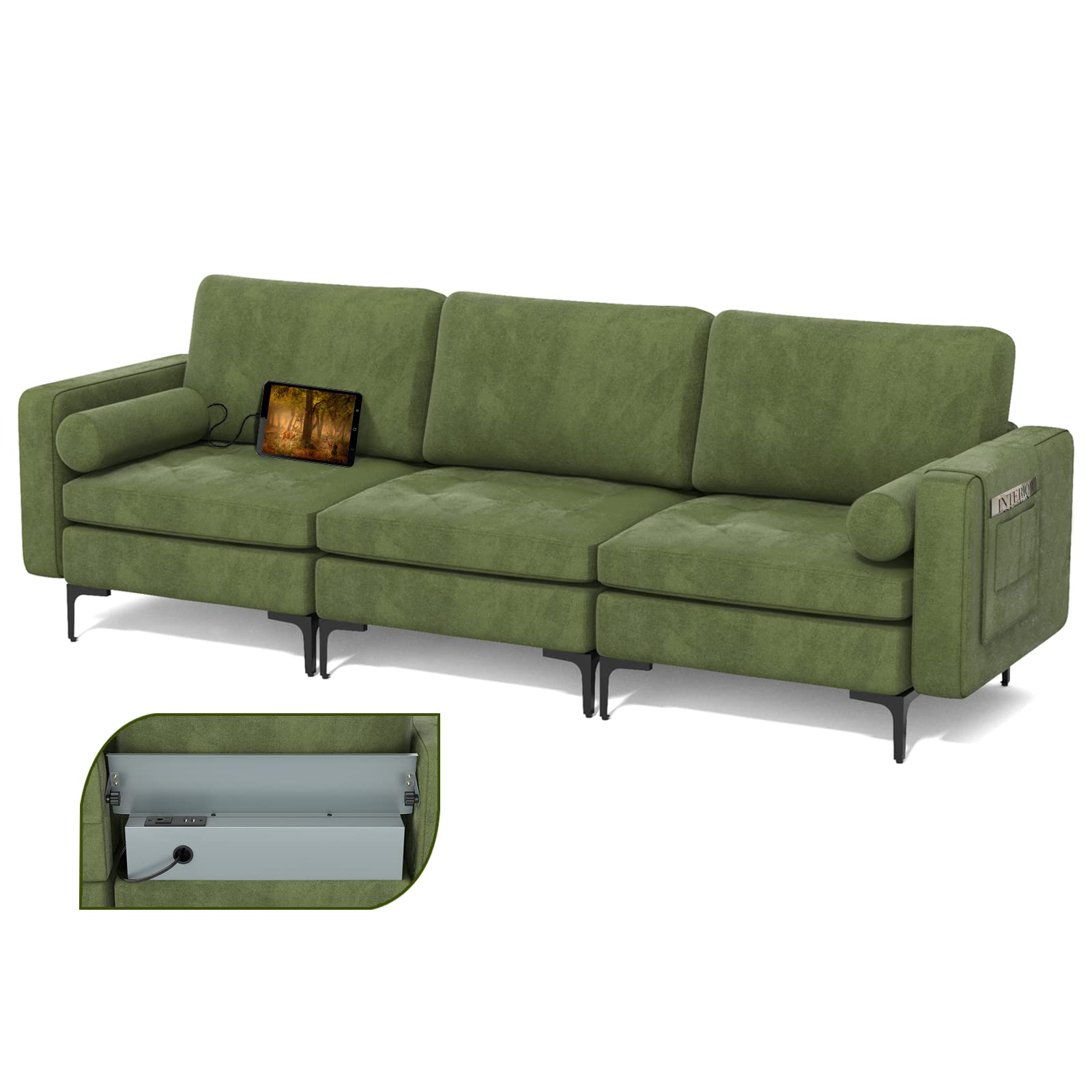 Giantex 97" Sectional Sofa Couch, 3-Seater Modular Sleeper with USB Ports