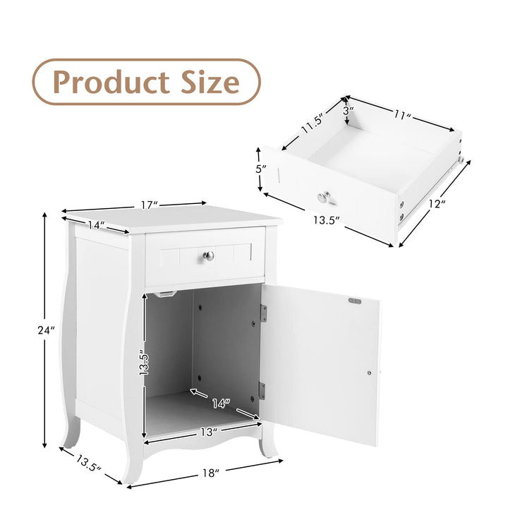 Giantex Nightstand Bed Side End Table with Drawer(1&2, White)