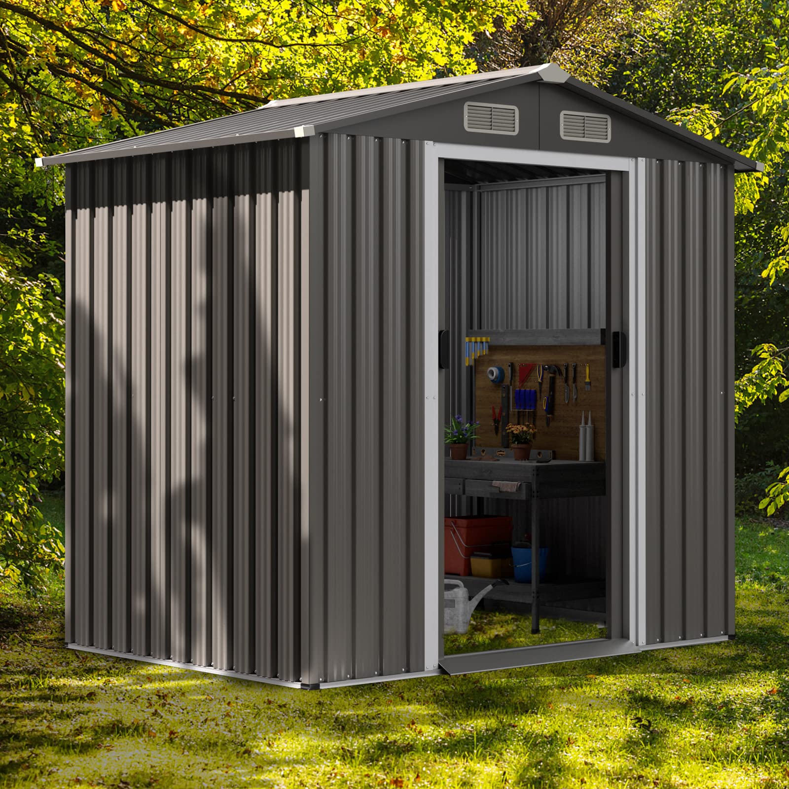 Giantex Outdoor Storage Shed 6 x 4 FT, Double Sliding Door