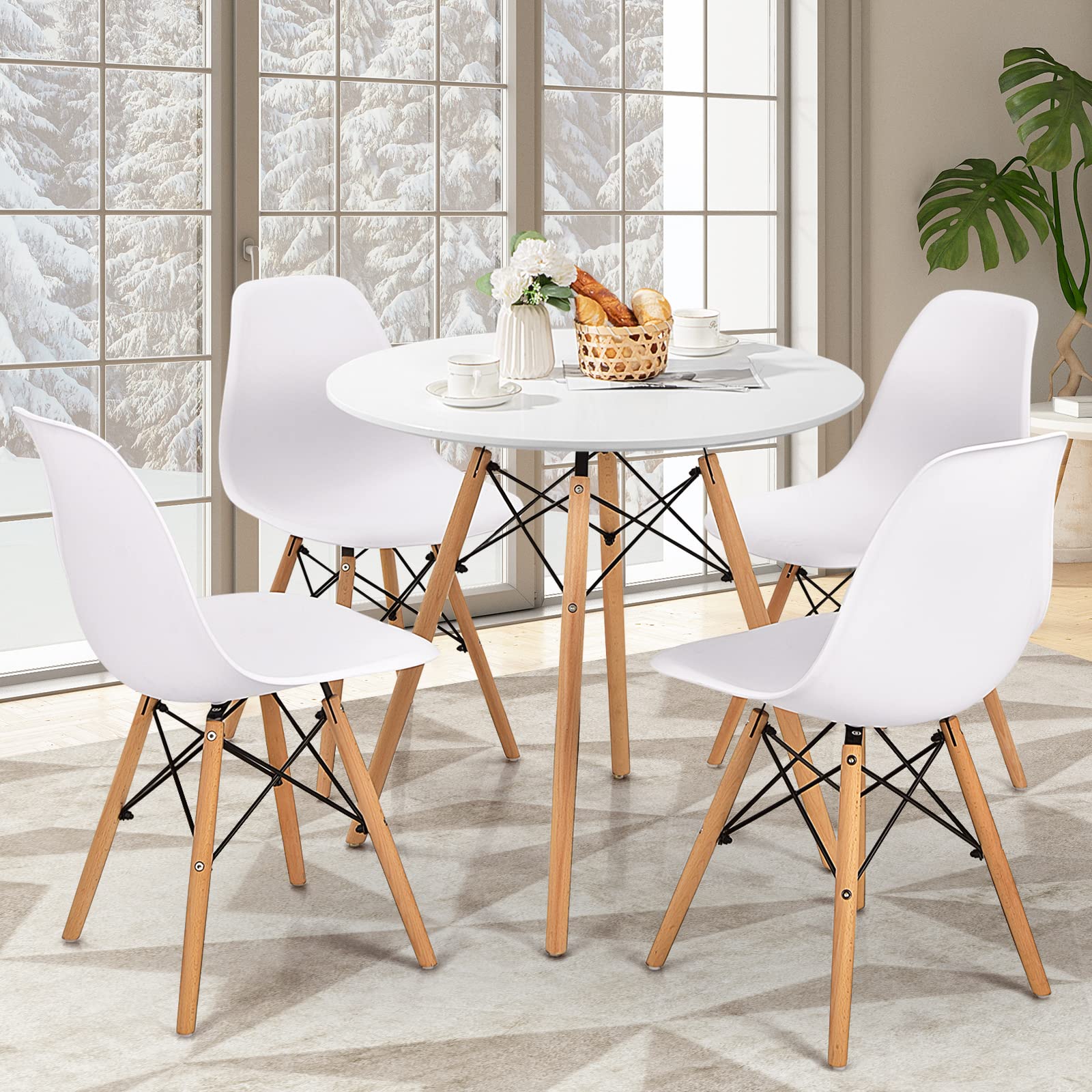 Giantex Dining Table, Round Dining Room Table with Solid Beech Wood Legs