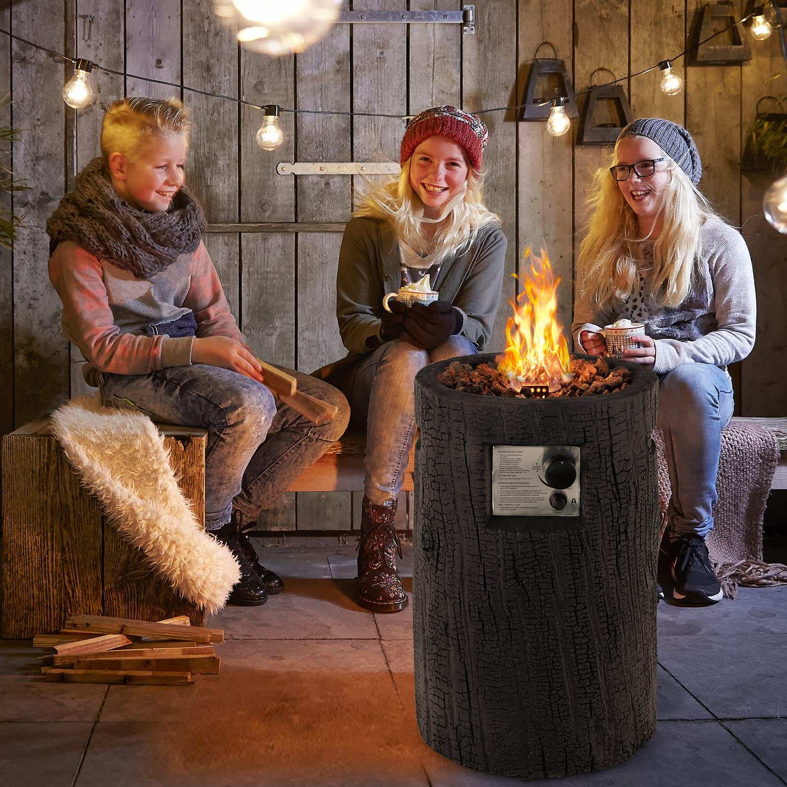 Giantex Fire Pit Outdoor 16" Electronic Ignition Round Fireplace with 30,000 BTU Heat Output