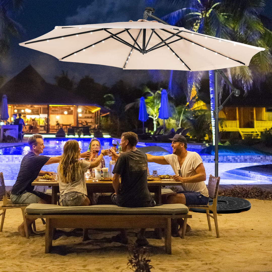 10 ft Pool Umbrellas with 32 LED Lights Solar Powered Offset Umbrella