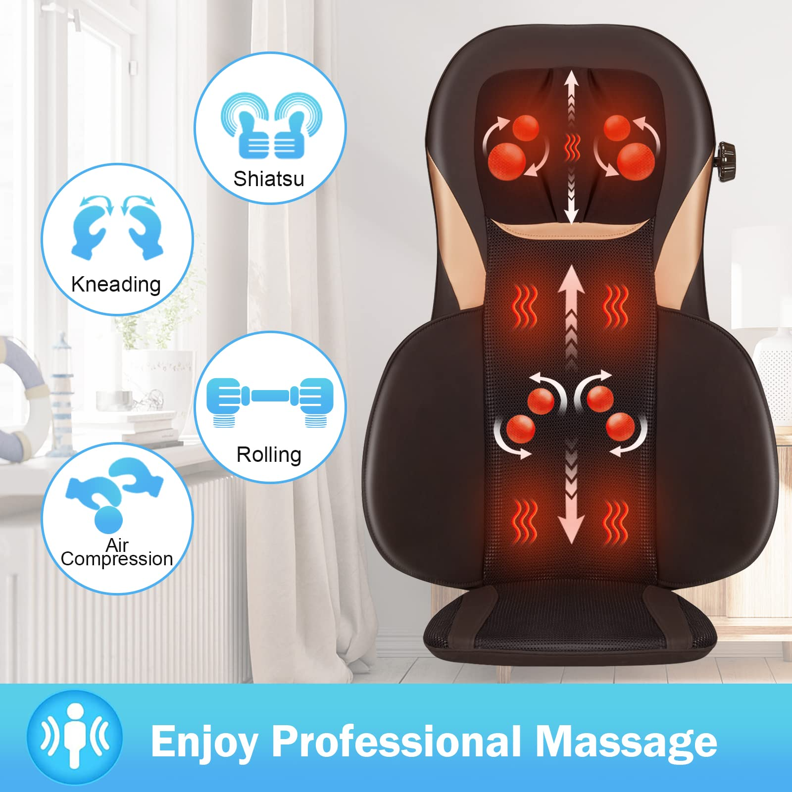 Massage Chair Cushion with Heat, Kneading & Rolling - Giantex