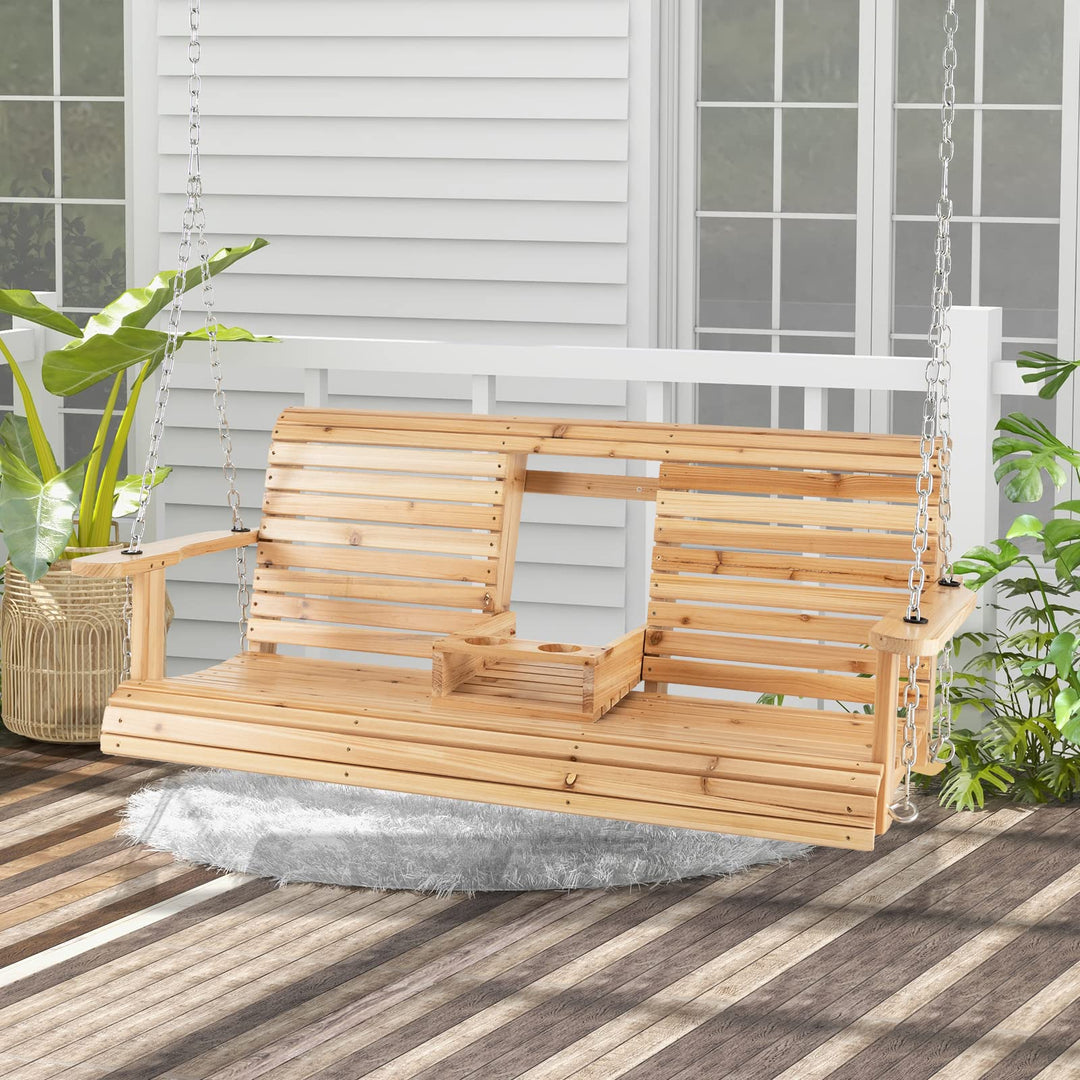 Giantex Outdoor Hanging Porch Swing - 2-Seat Wood Swing Bench