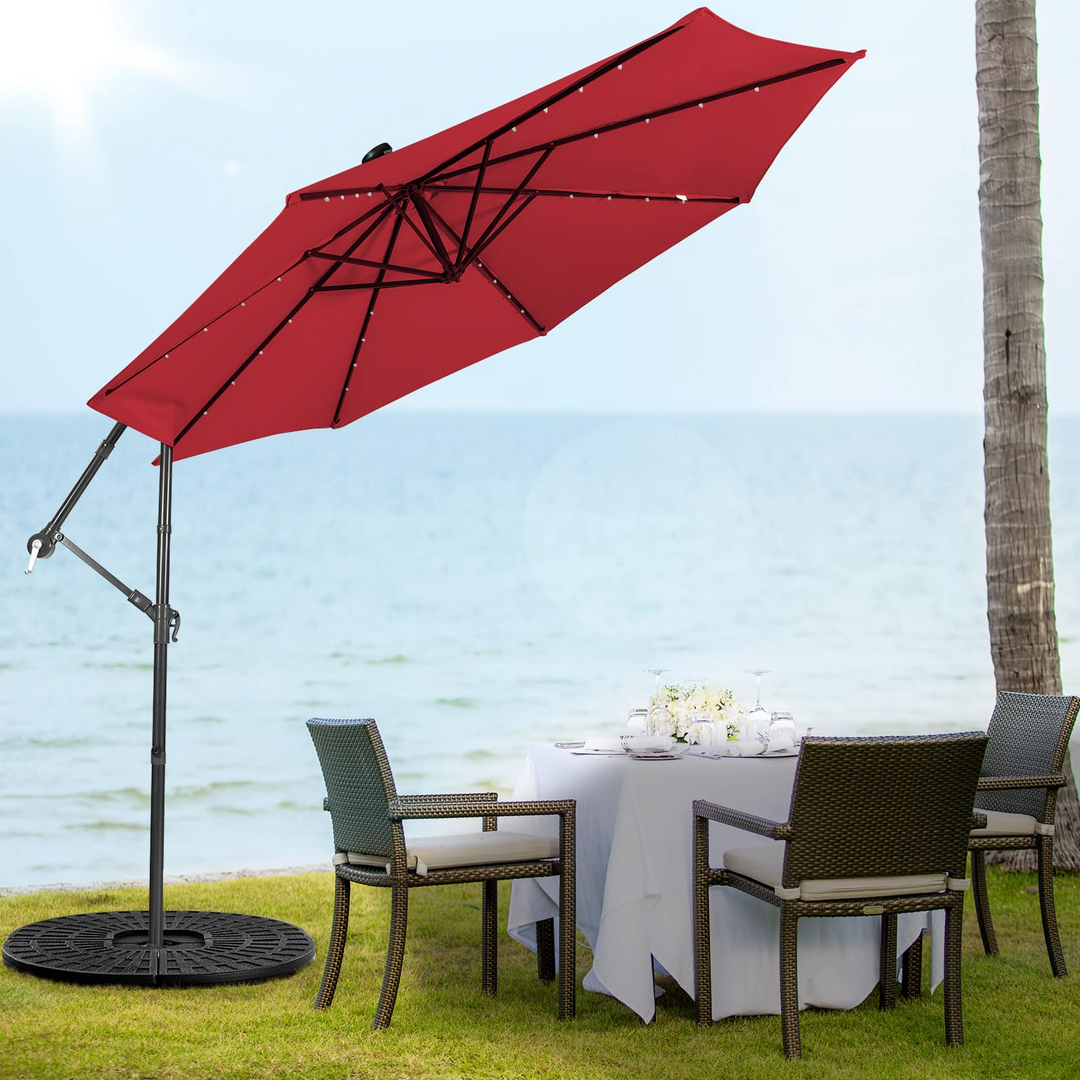 10 ft Pool Umbrellas with 32 LED Lights Solar Powered Offset Umbrella