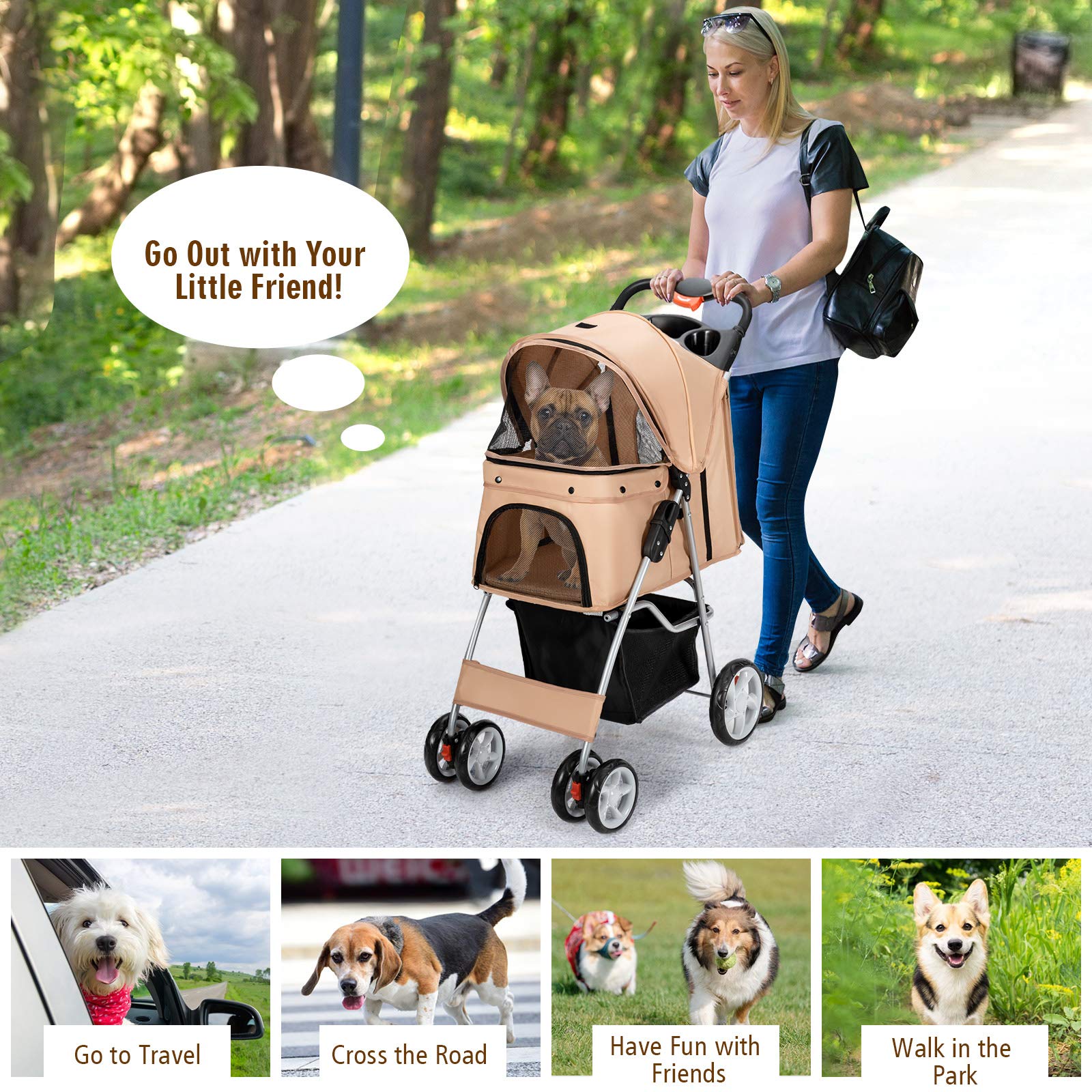  Pet Stroller for Small Medium Dogs Cats Puppy - Giantex