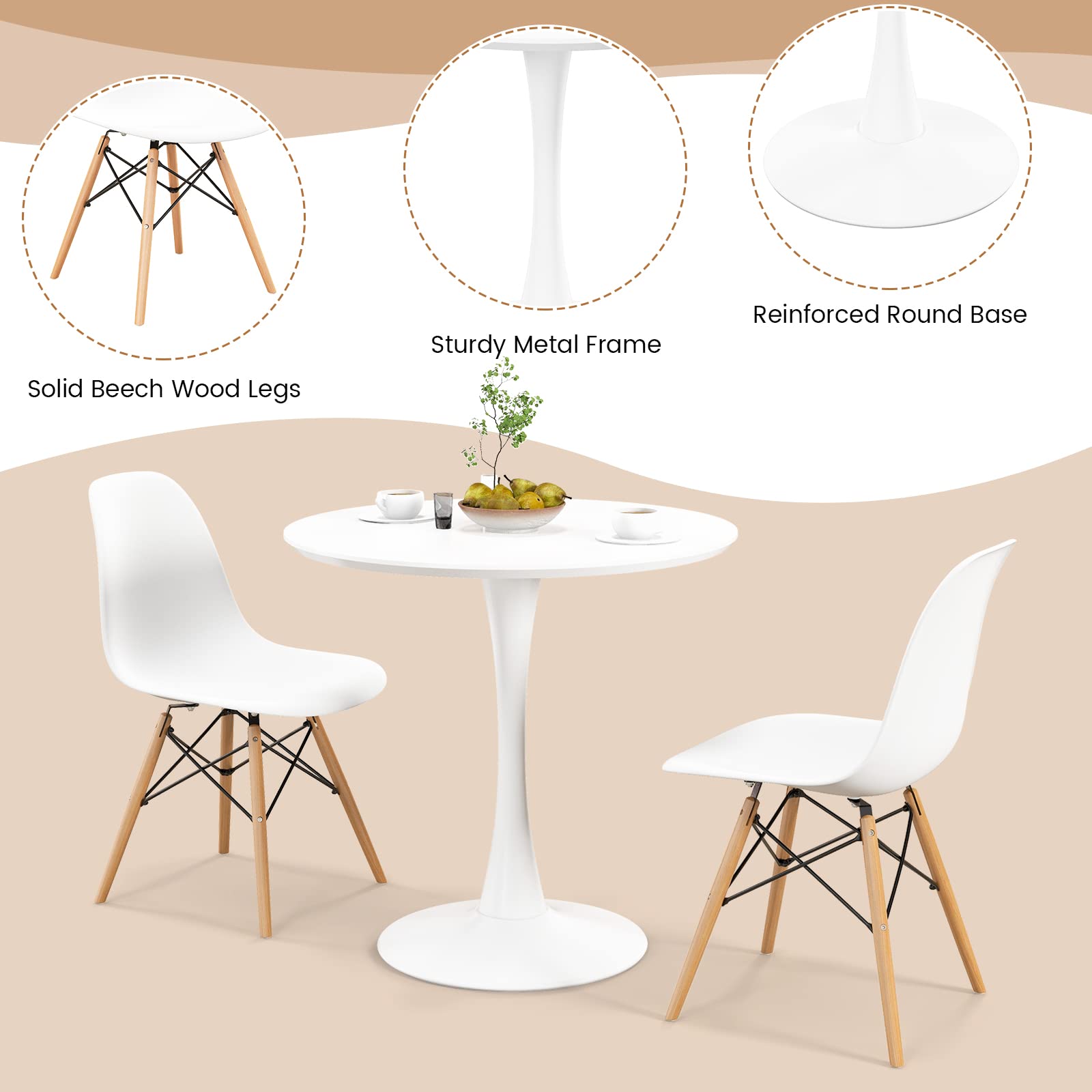 Giantex Dining Room Table Set for 2 or 4, Compact Kitchen Dining Table Set with 32" Round Table and DSW Chairs