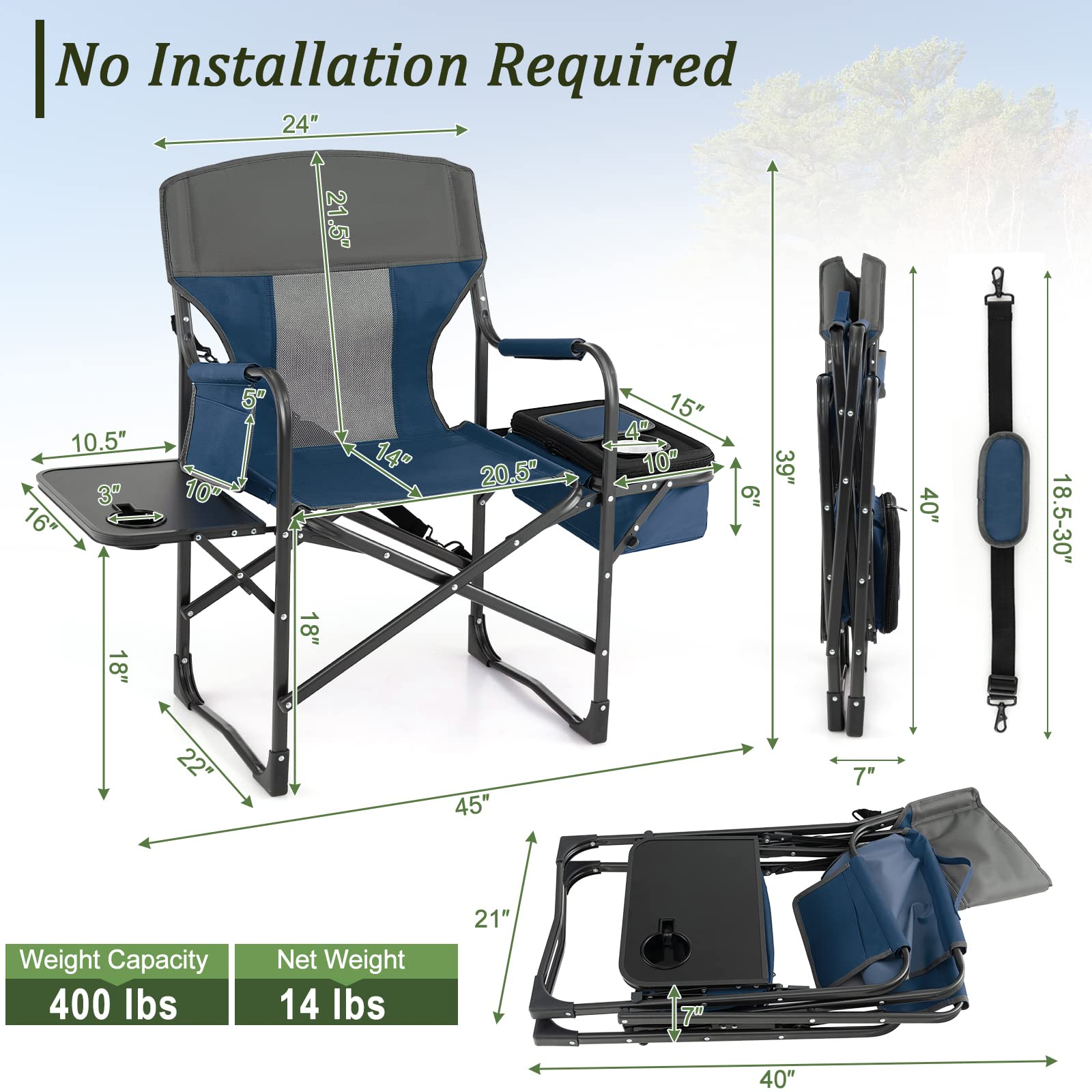 Giantex Directors Chair, Folding Chair with Side Table