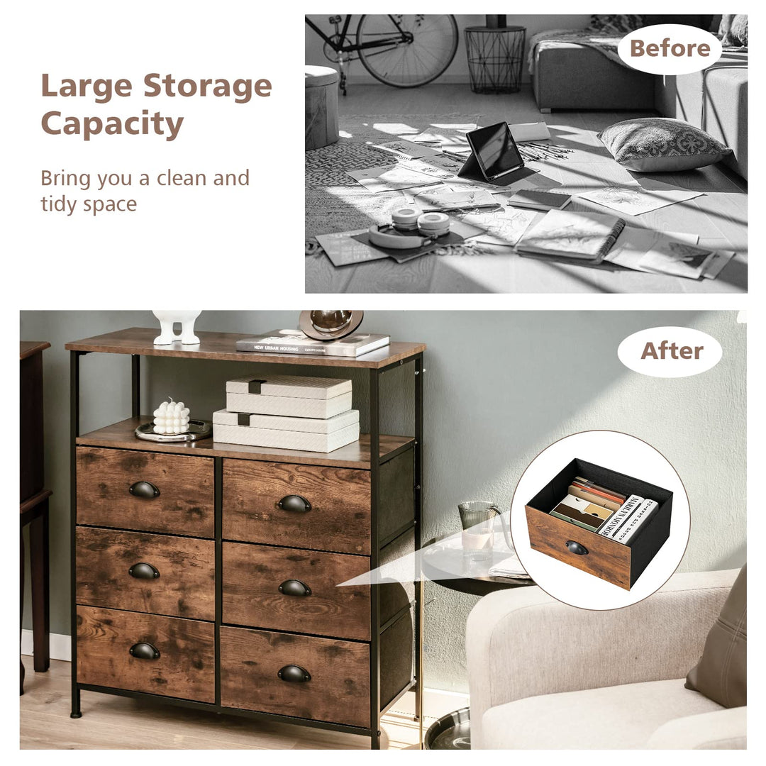 Giantex Fabric Dresser for Bedroom - Wide Storage Tower Chest of 6 Drawers