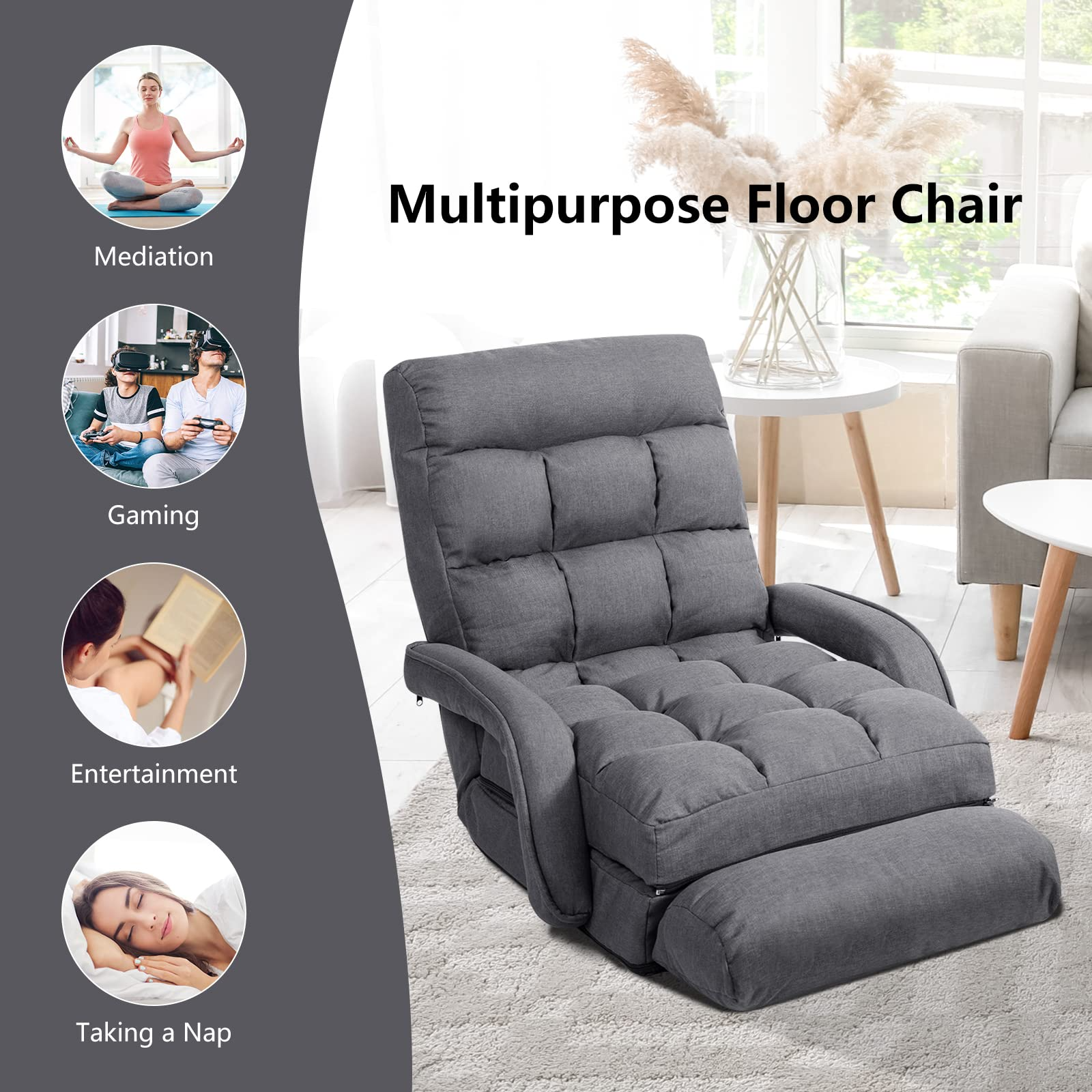 Updated Folding Lazy Sofa Floor Chair Sofa Lounger Bed