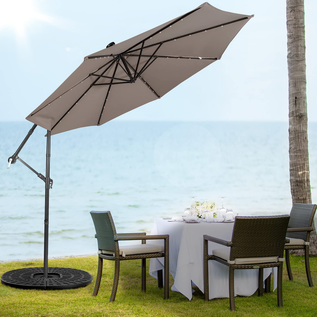 10 ft Pool Umbrellas with 32 LED Lights Solar Powered Offset Umbrella