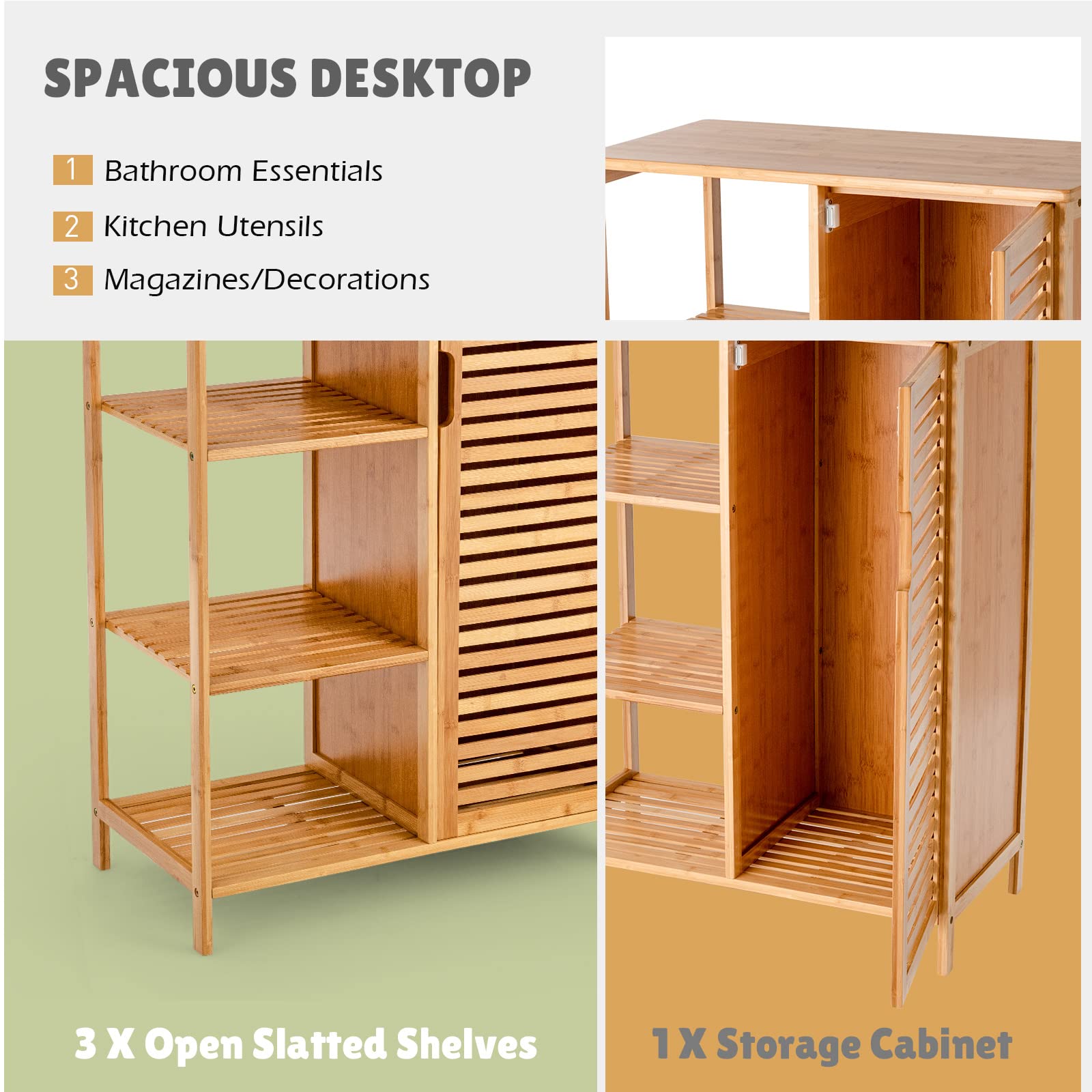 Bathroom Storage Cabinet Bamboo Floor Cabinet Free Standing Organizer - Giantex