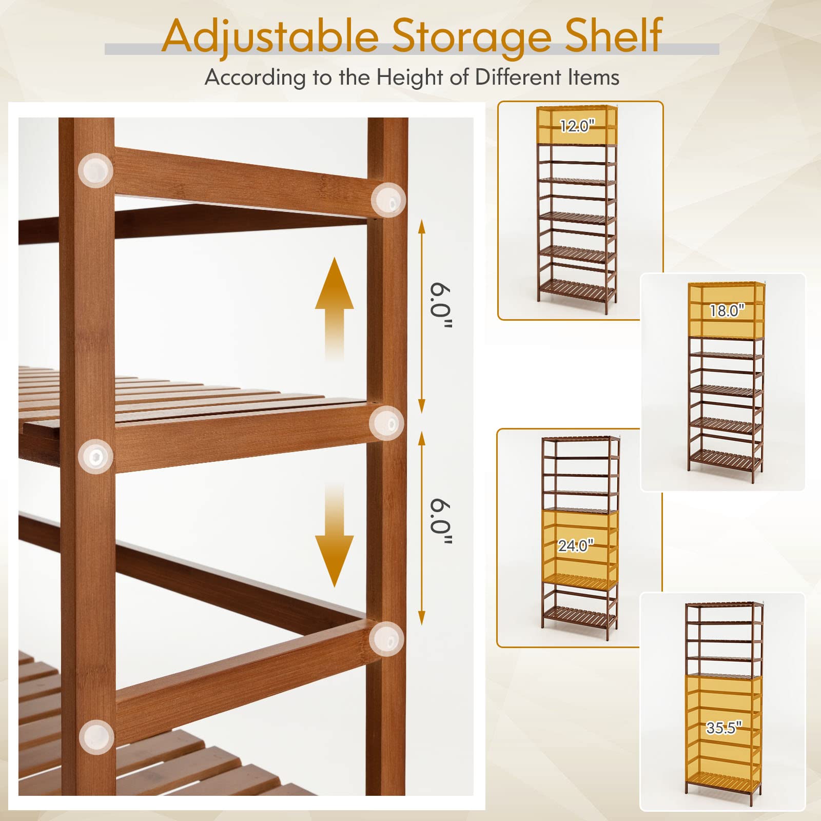 Giantex 6-Tier Bamboo Bookshelf, 63'' Tall Freesrtanding Storage Display Shelf with Adjustable Shelves