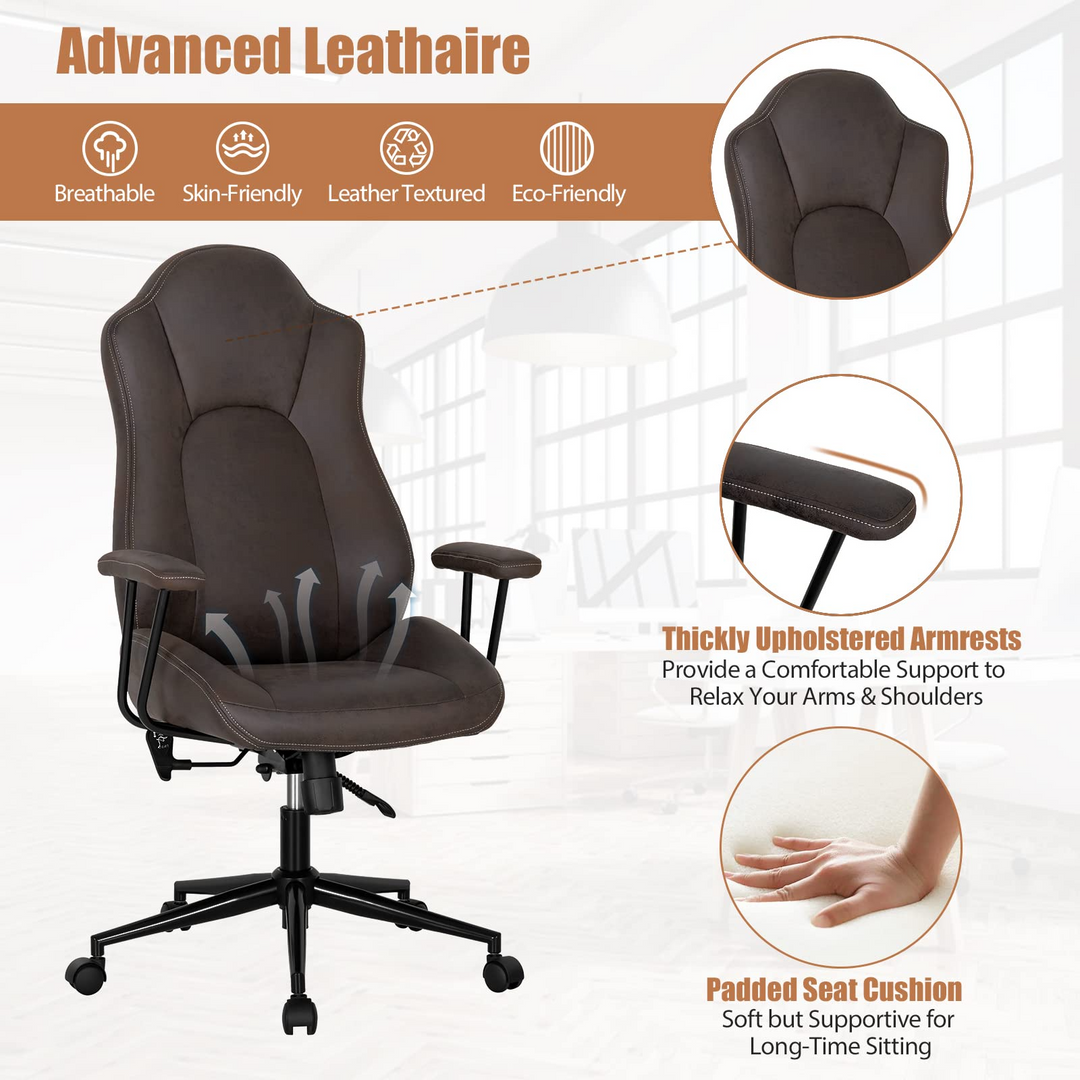 Ergonomic Leathaire Task Chair with Comfortable Padded Seat & Detachable Armrests