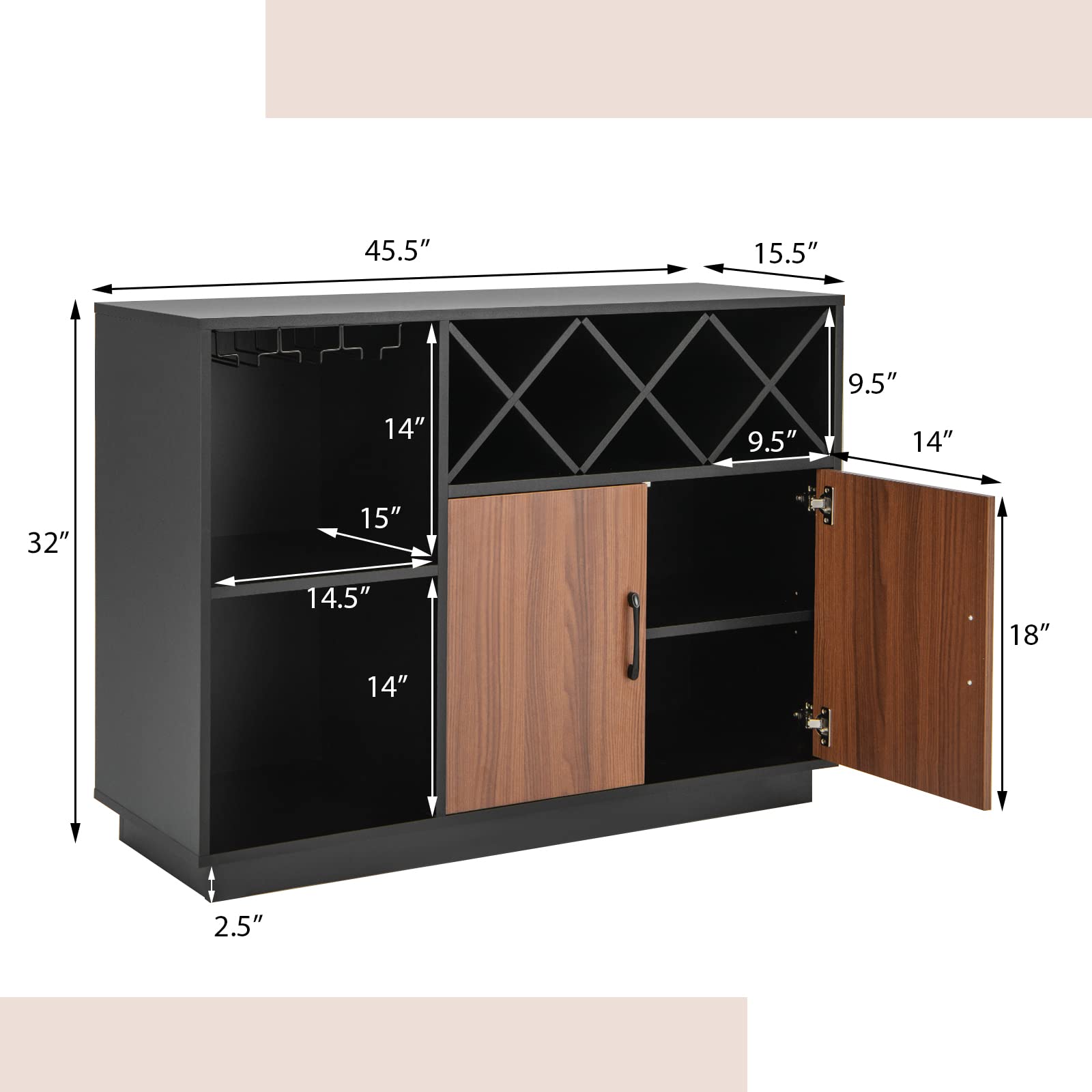 Giantex Buffet Sideboard, Wine Bar Base Cabinet 45”X15”x32”