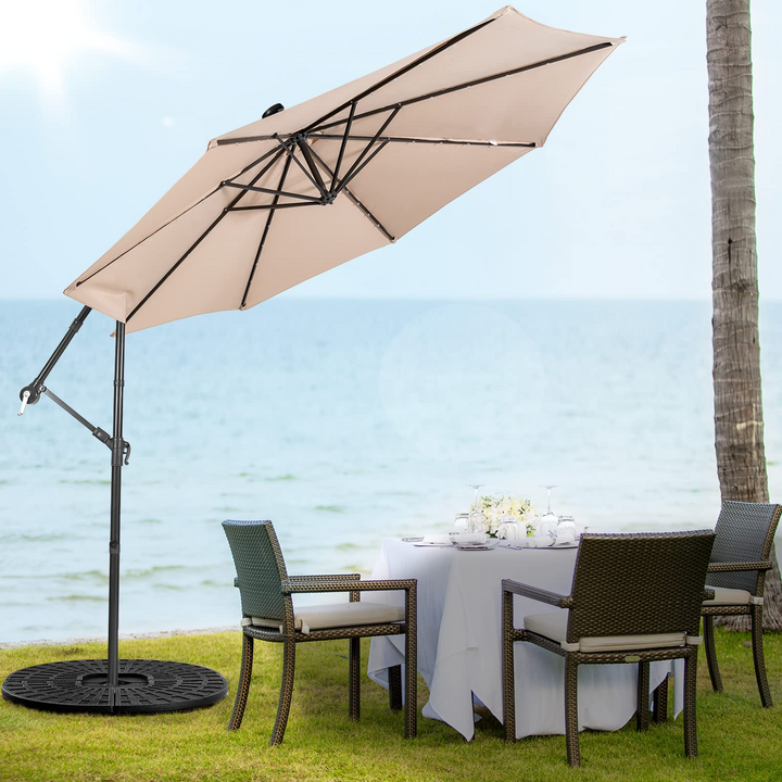 10 ft Pool Umbrellas with 32 LED Lights Solar Powered Offset Umbrella