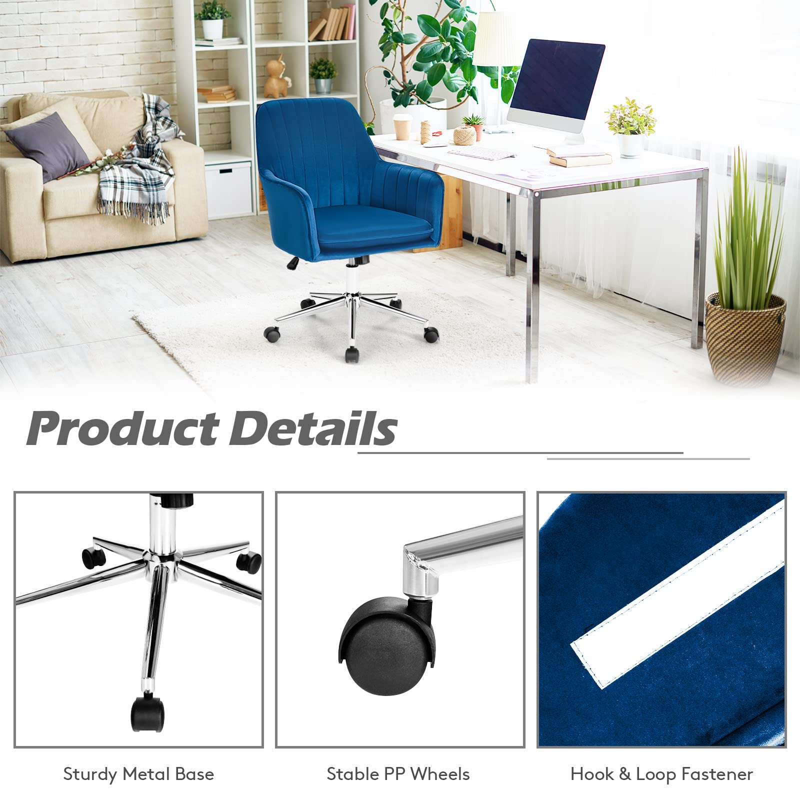 Giantex Velvet Desk Chair, Mid-Back Leisure Office Chair