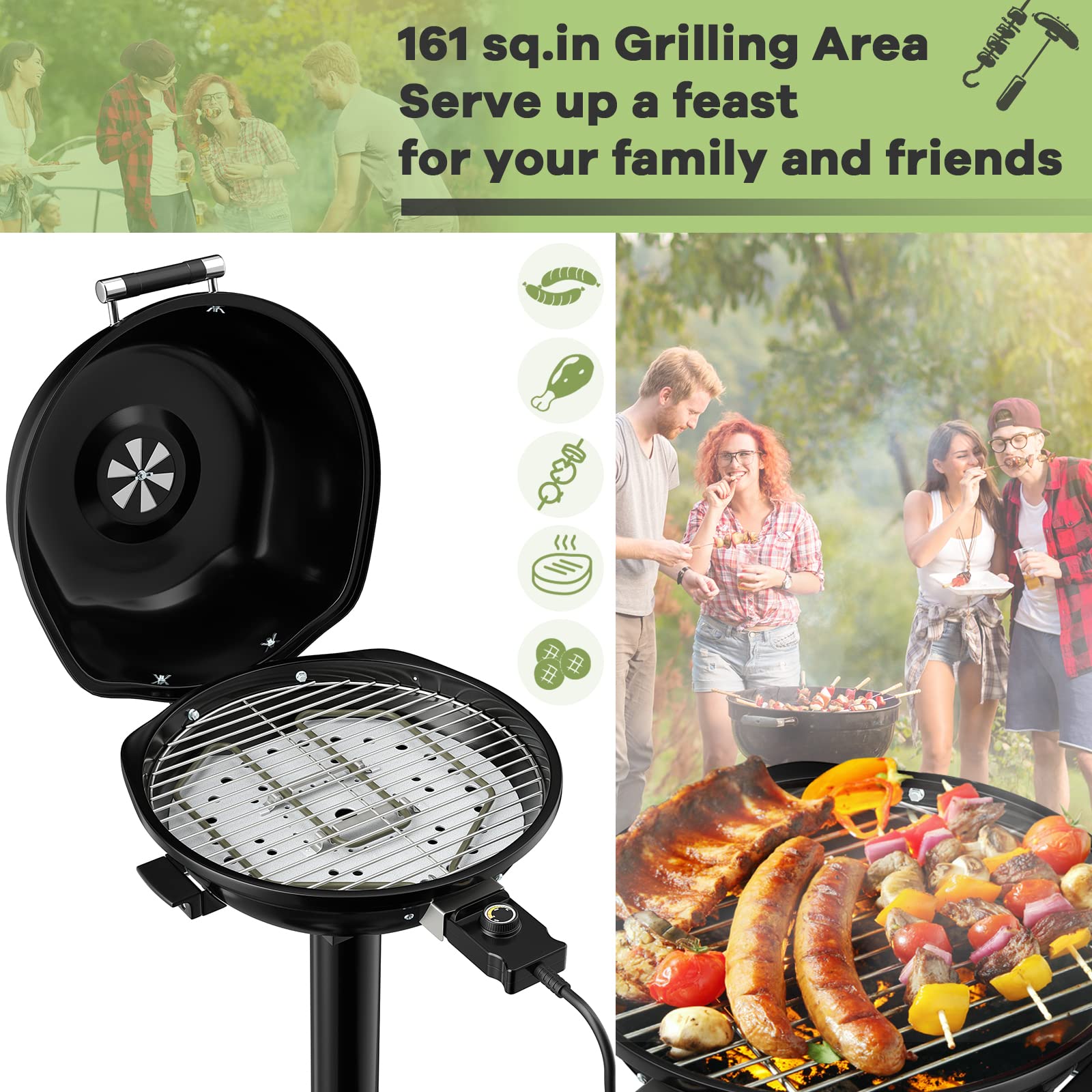 Giantex Electric BBQ Grill - 1600 Watts Portable Standing Grill