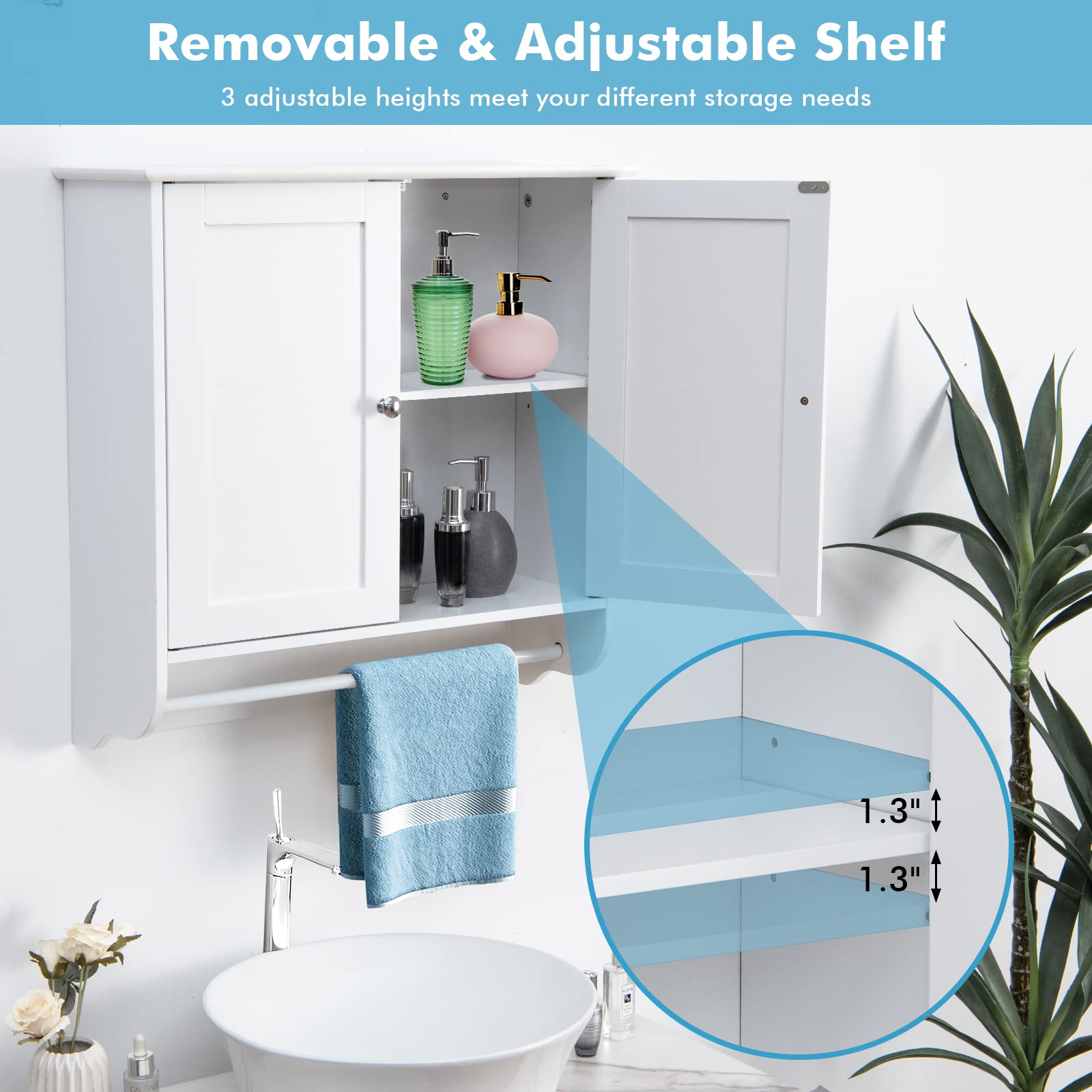 Bathroom Cabinet Wall Mounted - Over The Toilet Medicine Cabinet with Double Doors - Giantex