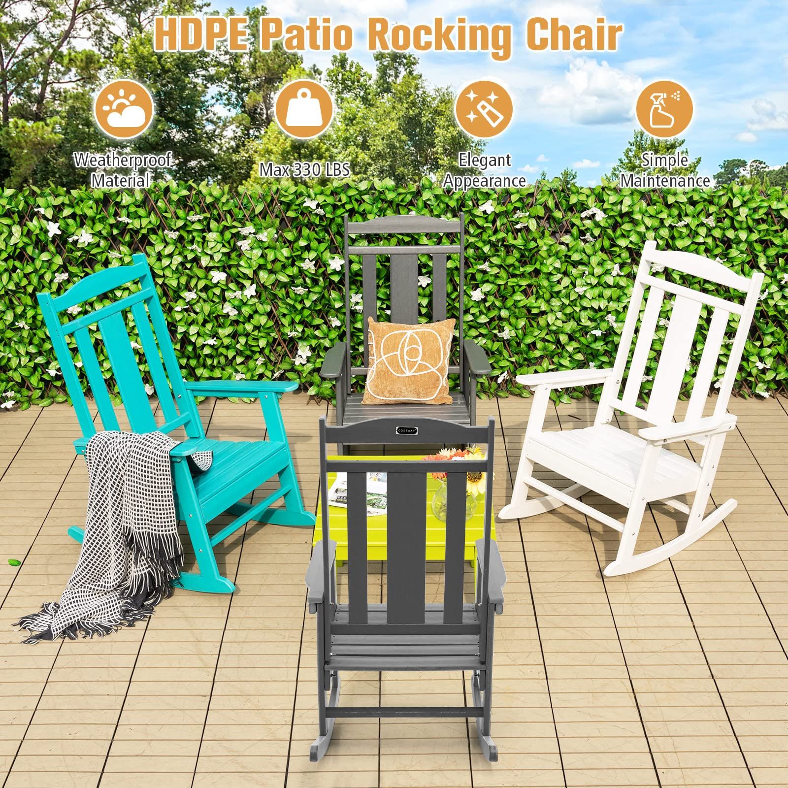 Giantex Patio Rocking Chair - All-Weather HDPE Porch Rocker Chair