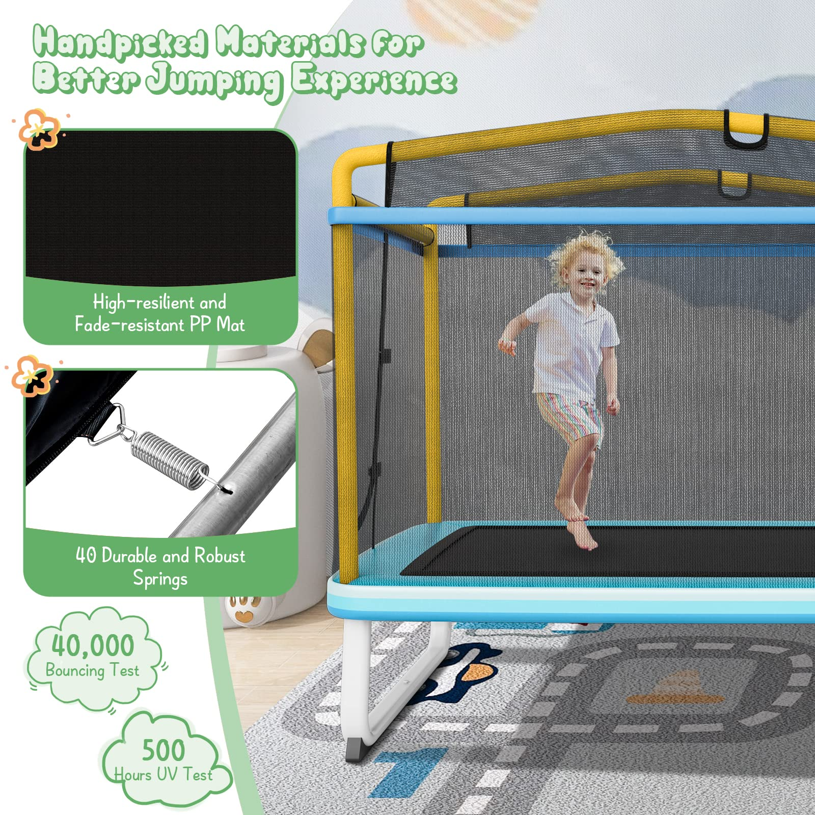 Giantex 6Ft Kids Trampoline with Swing and Horizontal Bar