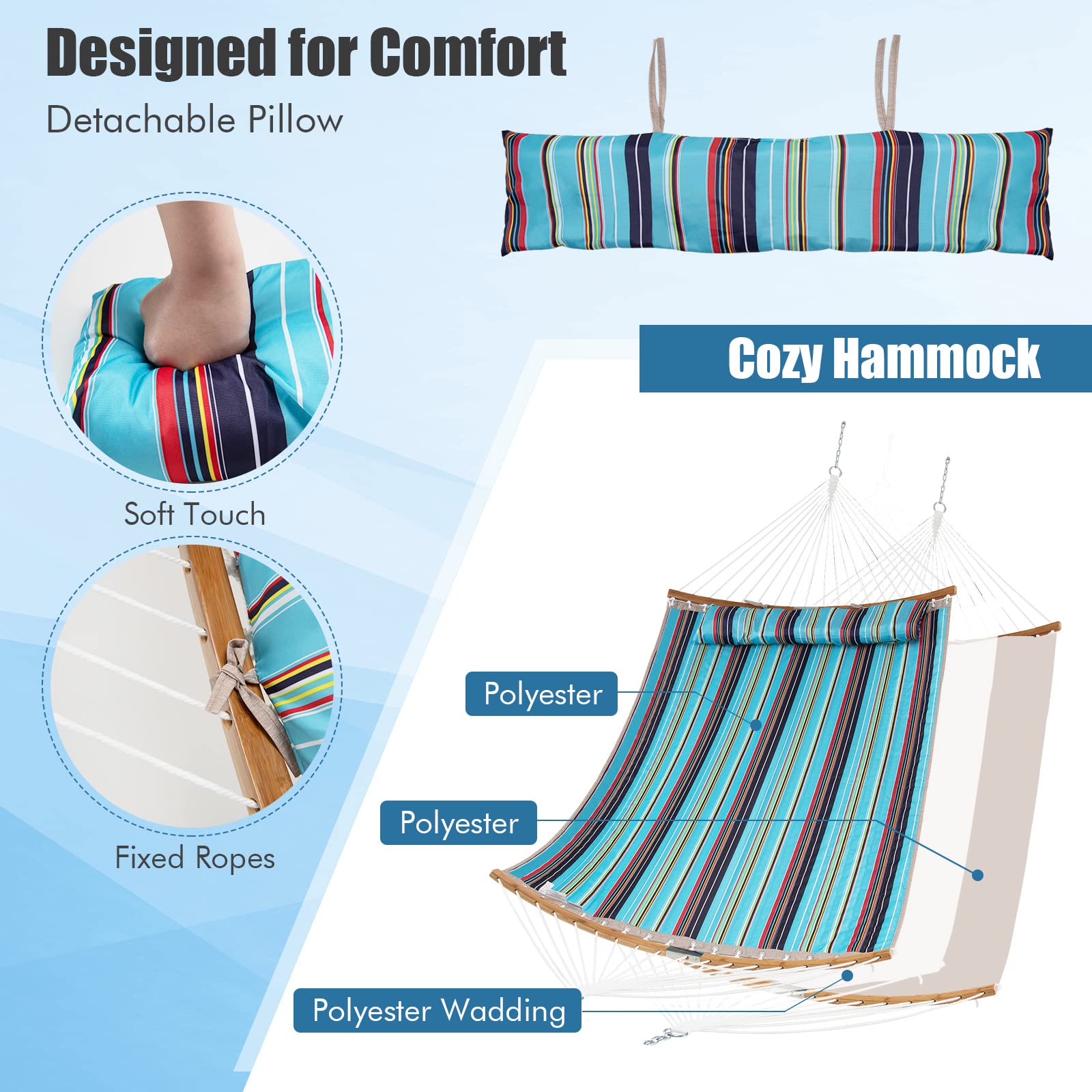 Giantex Hammock with Stand Included Portable 2-Person Outdoor Hammock(Blue & Red)